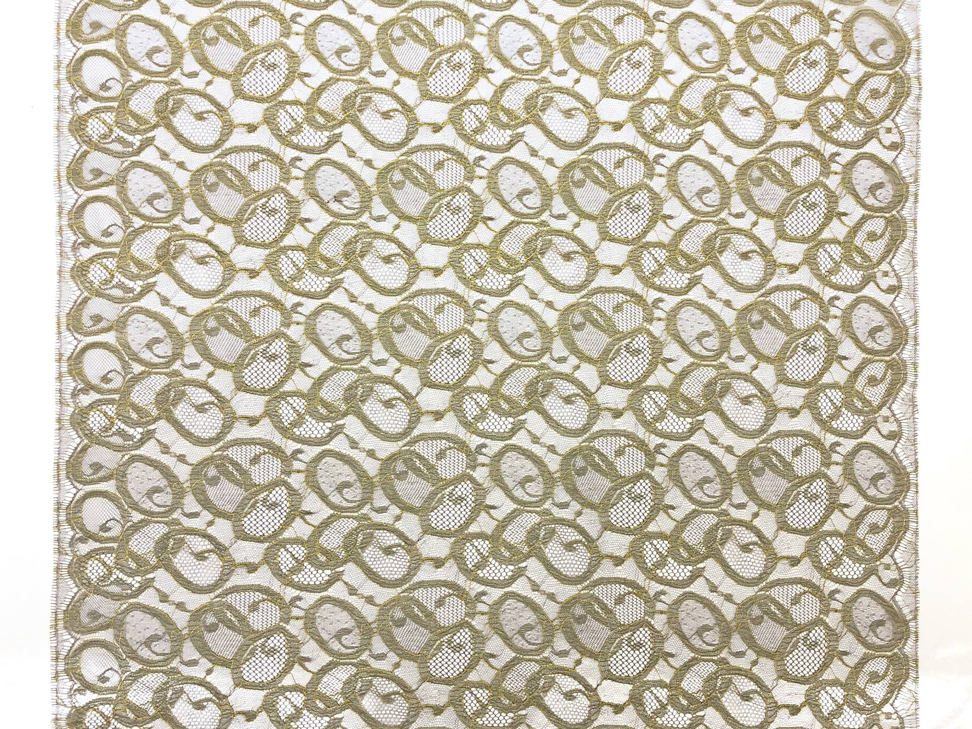 Metallic Chantilly Lace with Ovals Motif in Brown and Lime