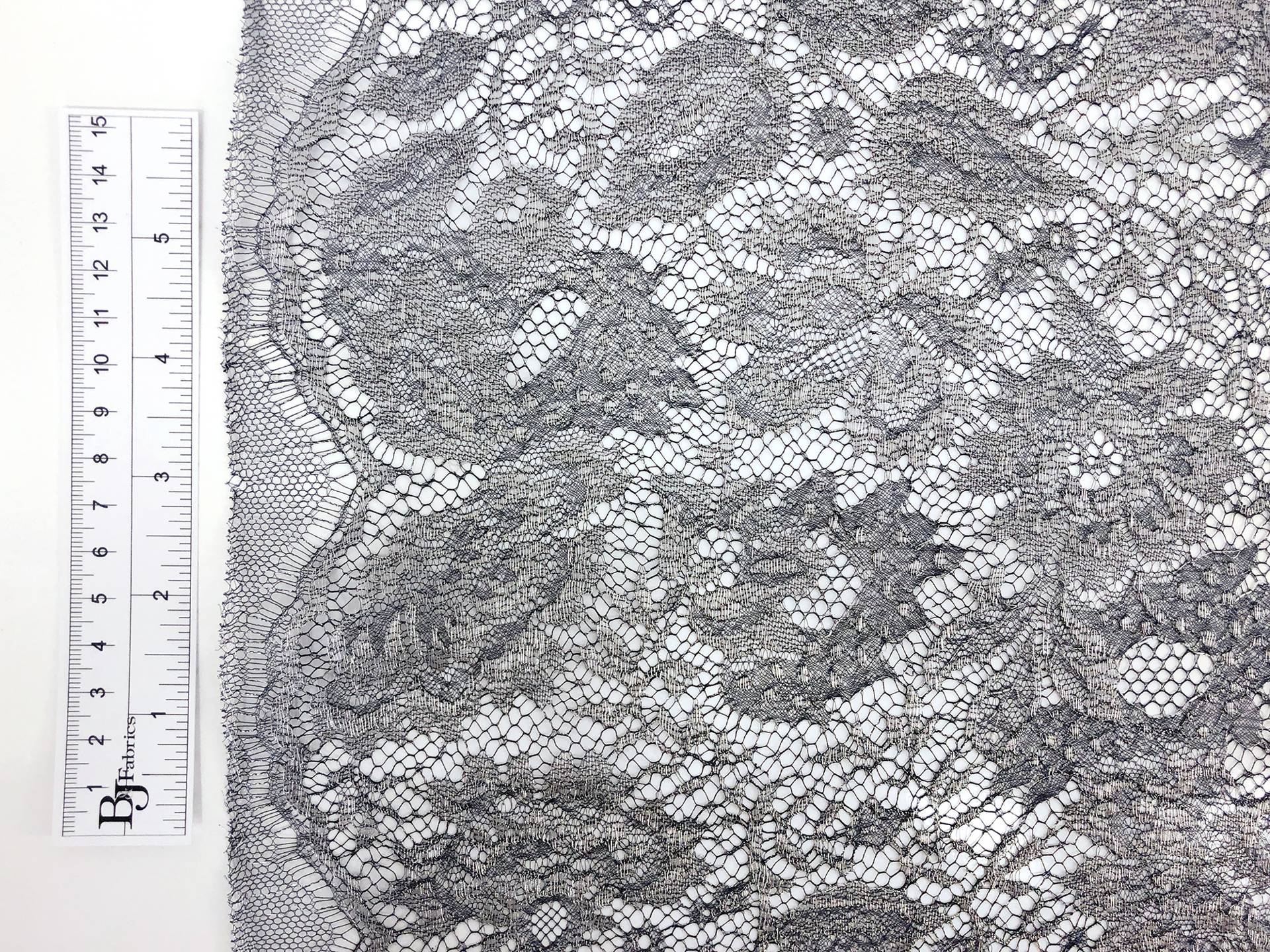 Metallic Floral Chantilly Lace in Navy and Silver