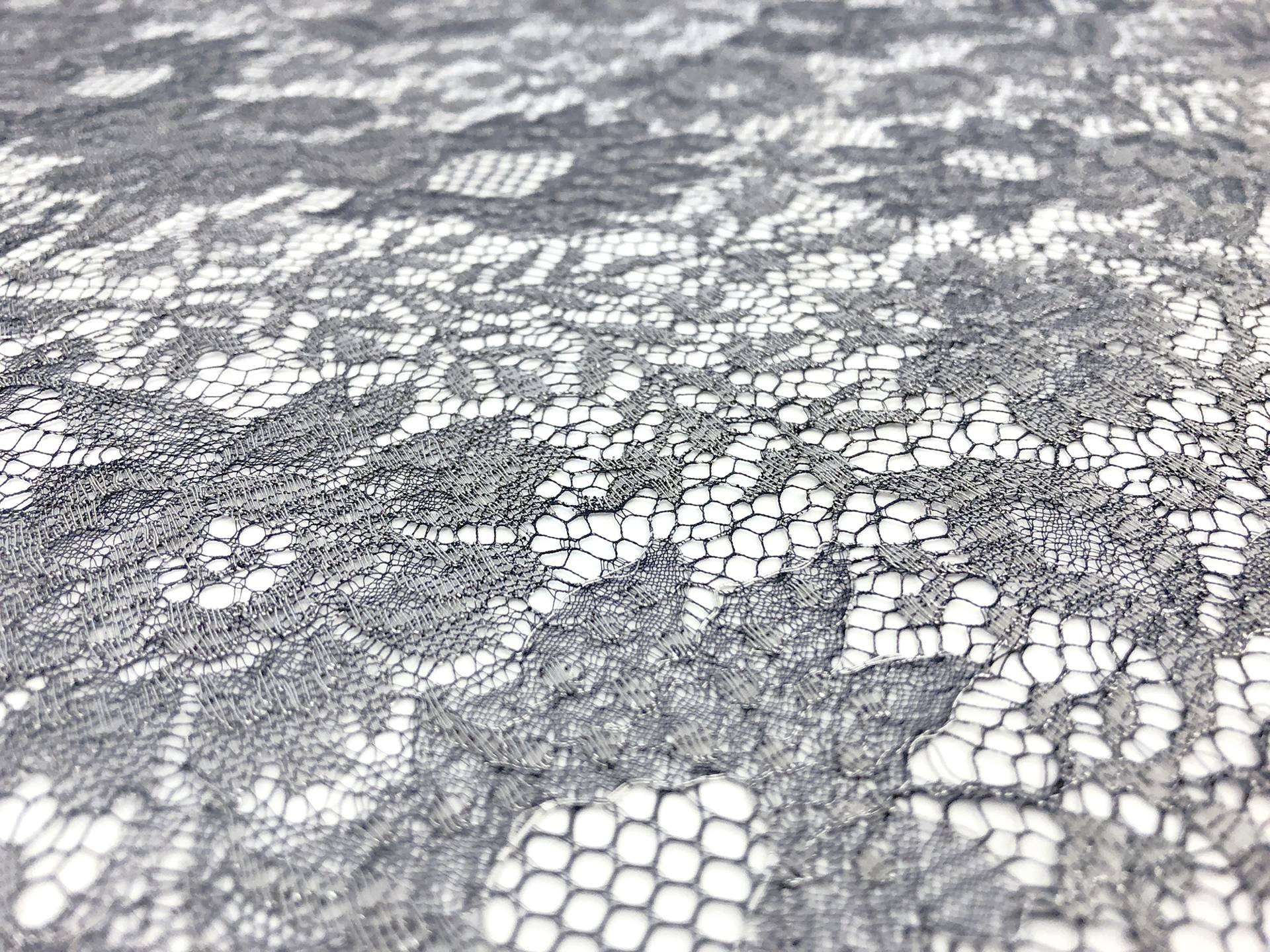 Metallic Floral Chantilly Lace in Navy and Silver