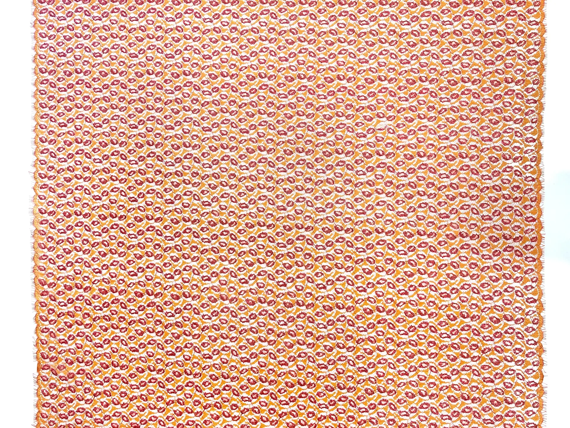 Designer Metallic Chantilly Lace in Marigold and Coral