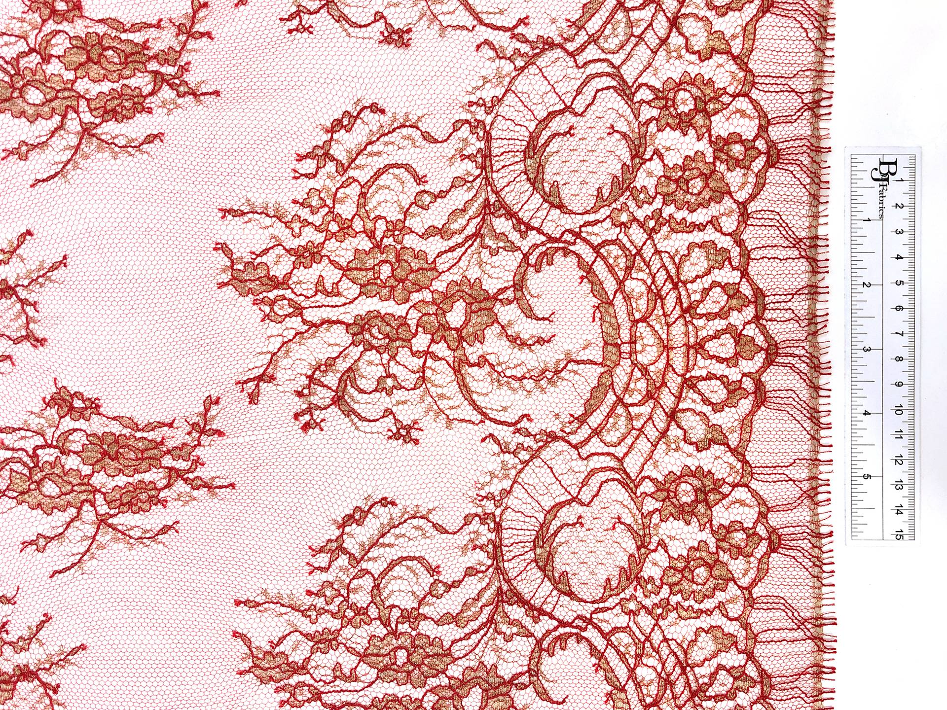 Metallic Floral Chantilly Lace in Bright Red and Gold