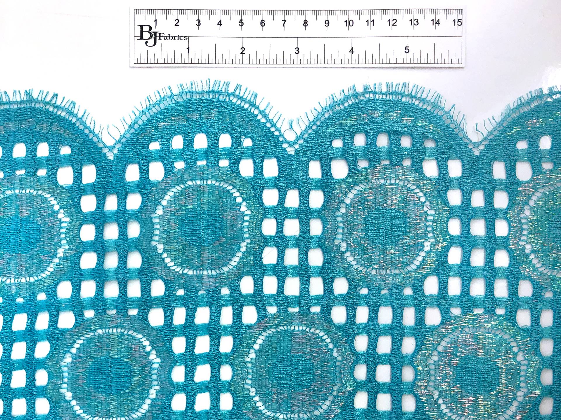 Lurex Lace Border with Circle Motifs in Turquoise 