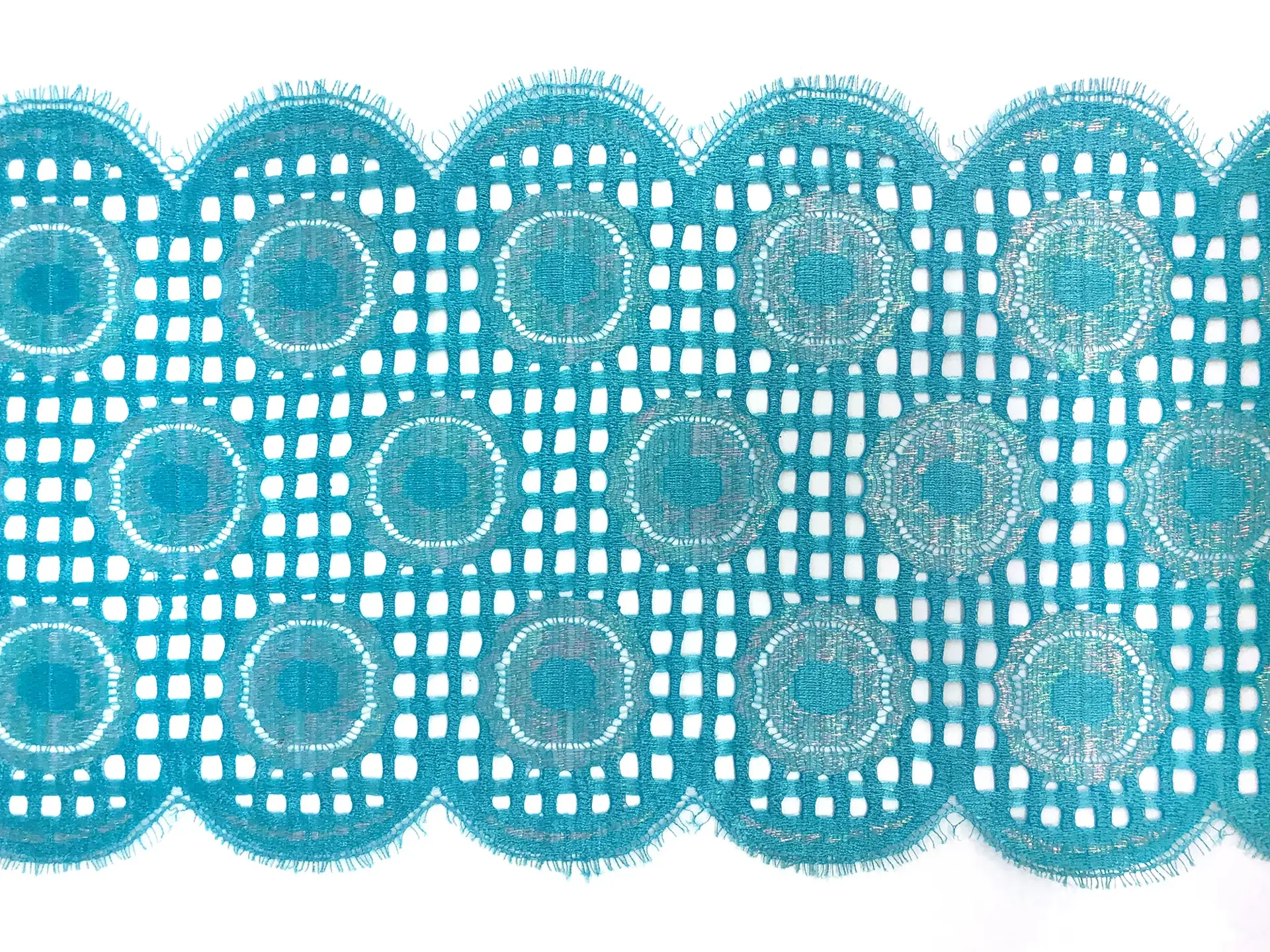 Lurex Lace Border with Circle Motifs in Turquoise 