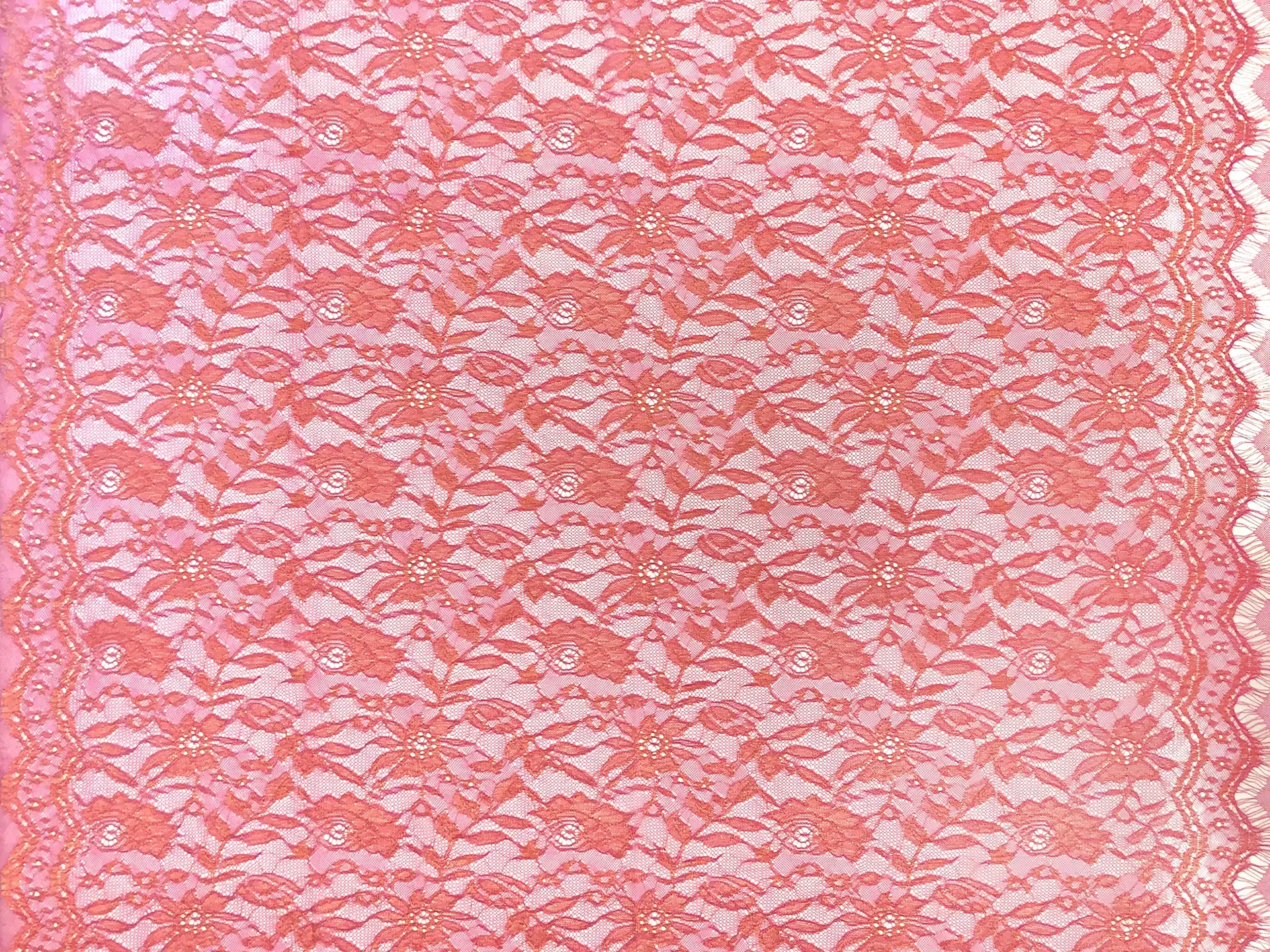 Metallic Floral Chantilly Lace in Coral and Gold
