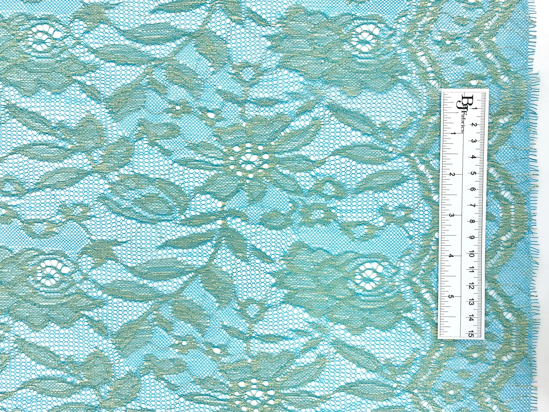 Metallic Floral Chantilly Lace in Turquoise and Gold