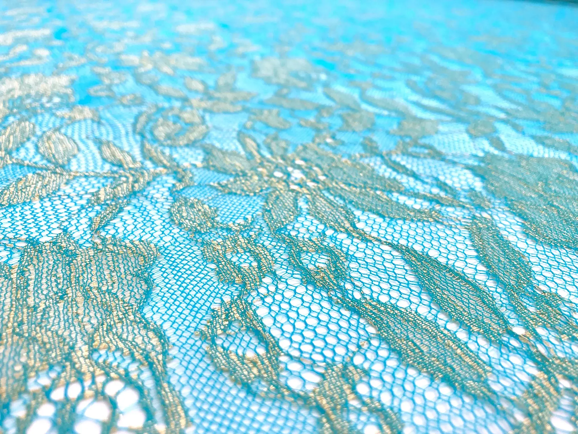 Metallic Floral Chantilly Lace in Turquoise and Gold