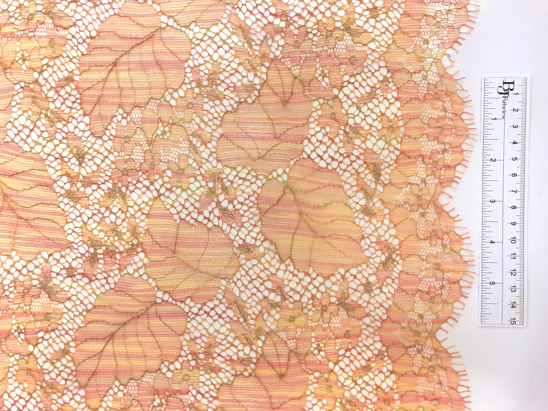 Metallic Chantilly Lace With Leaves Motif in Orange and Gold