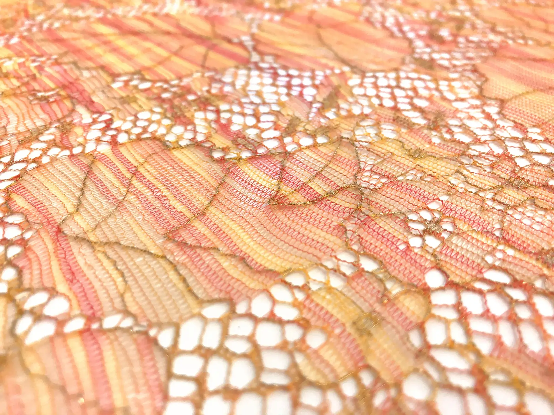 Metallic Chantilly Lace With Leaves Motif in Orange and Gold