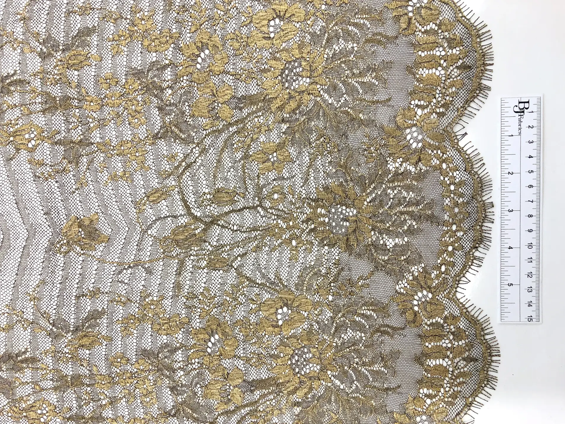 Metallic Chantilly Lace With Baroque Florals in Espresso and Gold
