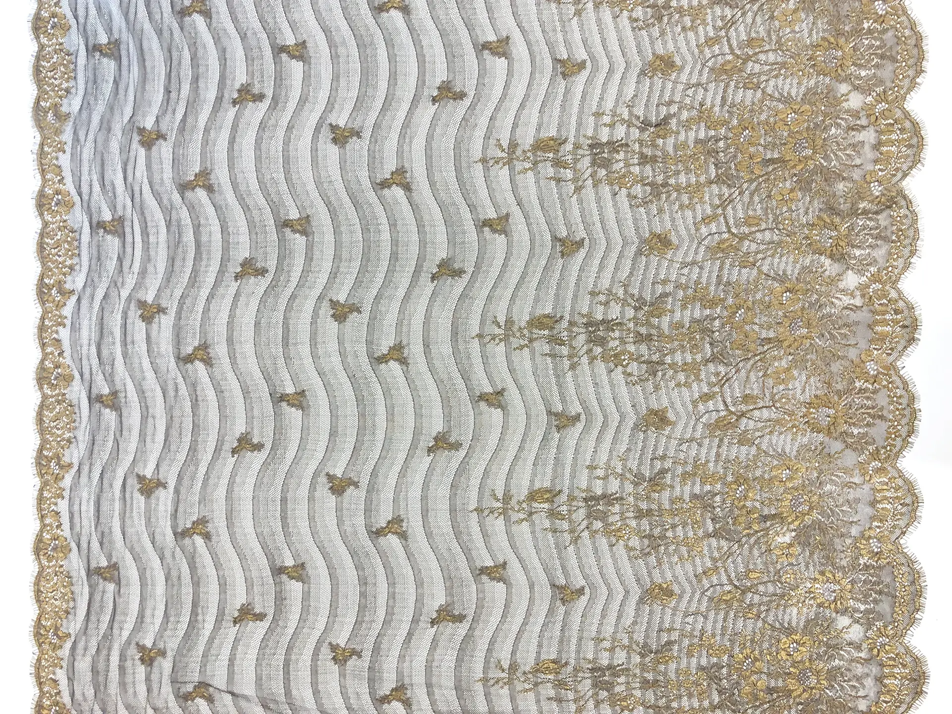 Metallic Chantilly Lace With Baroque Florals in Espresso and Gold