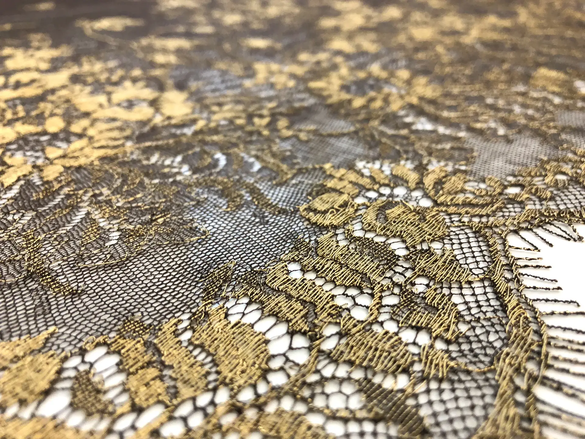 Metallic Chantilly Lace With Baroque Florals in Espresso and Gold