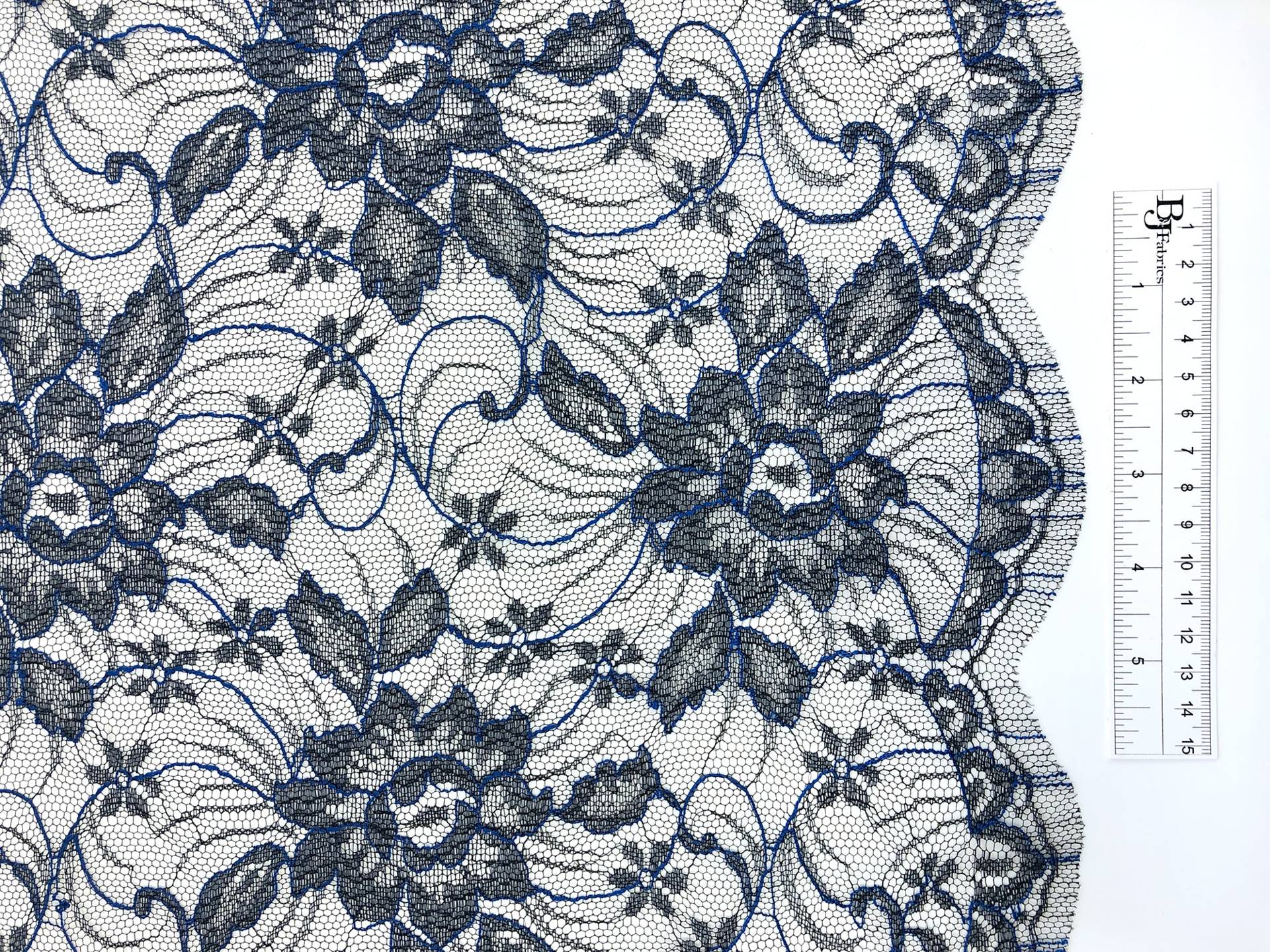 Metallic Floral Chantilly Lace in Black and Royal Blue