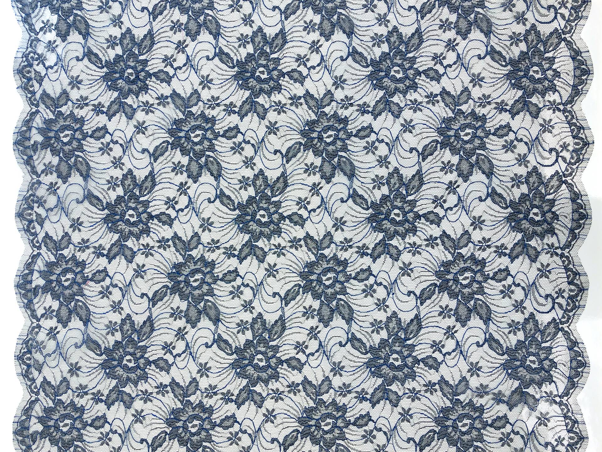 Metallic Floral Chantilly Lace in Black and Royal Blue