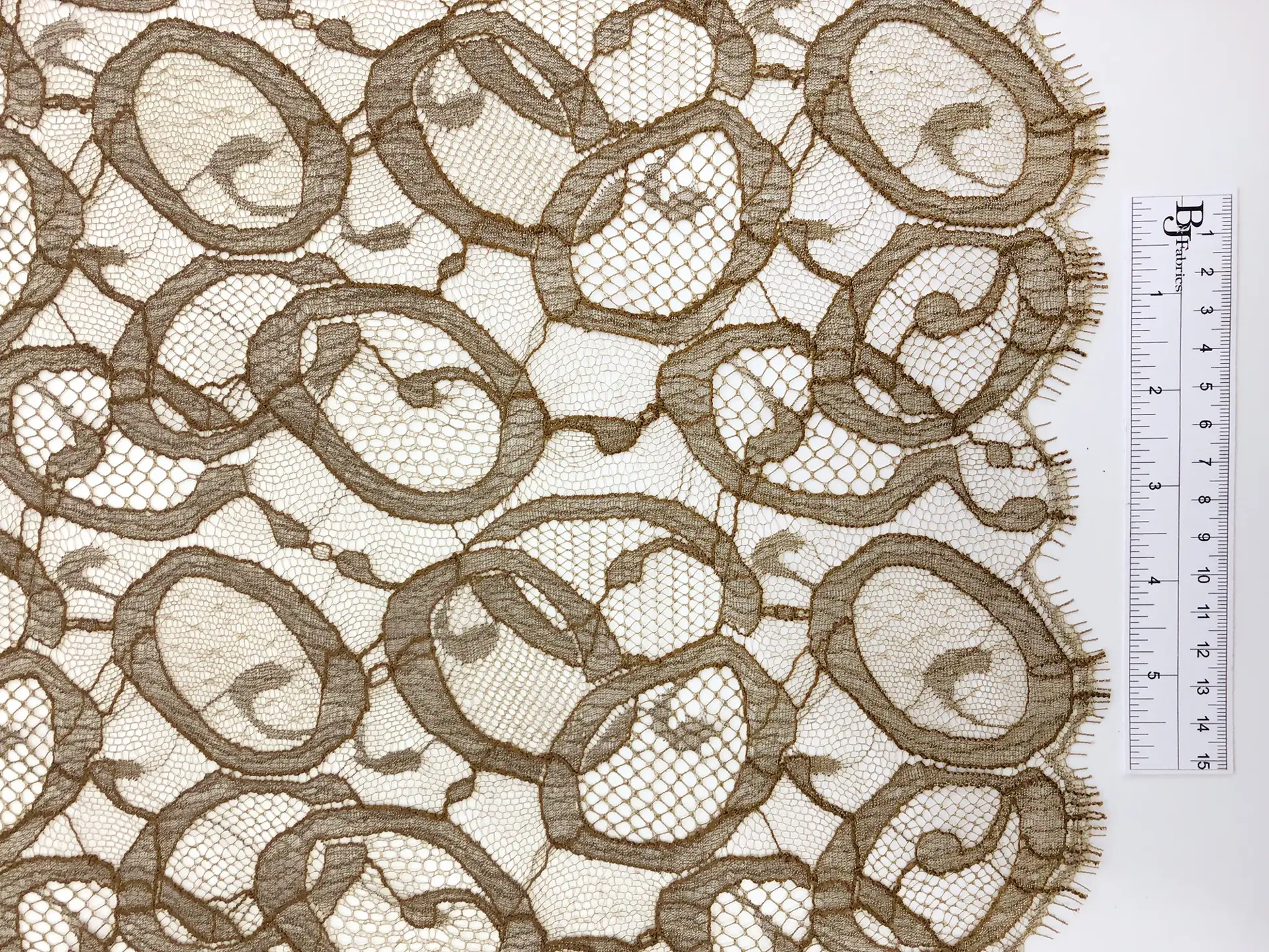 Metallic Chantilly Lace With Ovals Motif in Olive and Argent