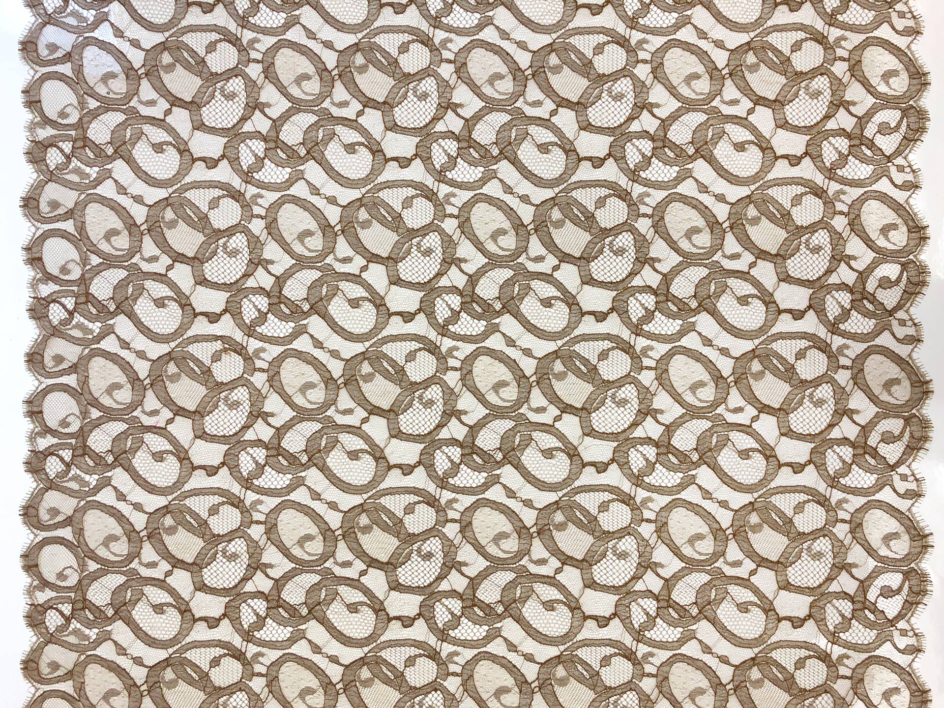 Metallic Chantilly Lace With Ovals Motif in Olive and Argent