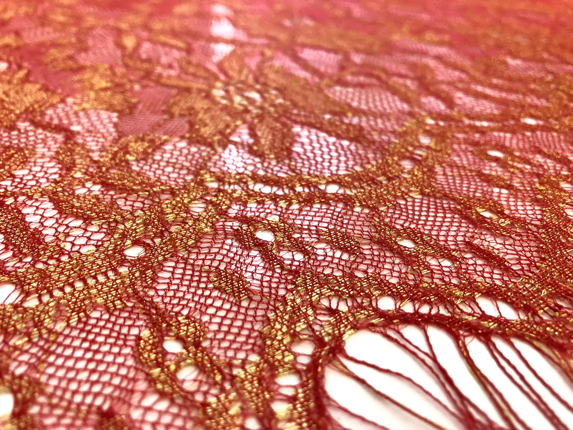 Metallic Floral Chantilly Lace in Persimmon and Gold