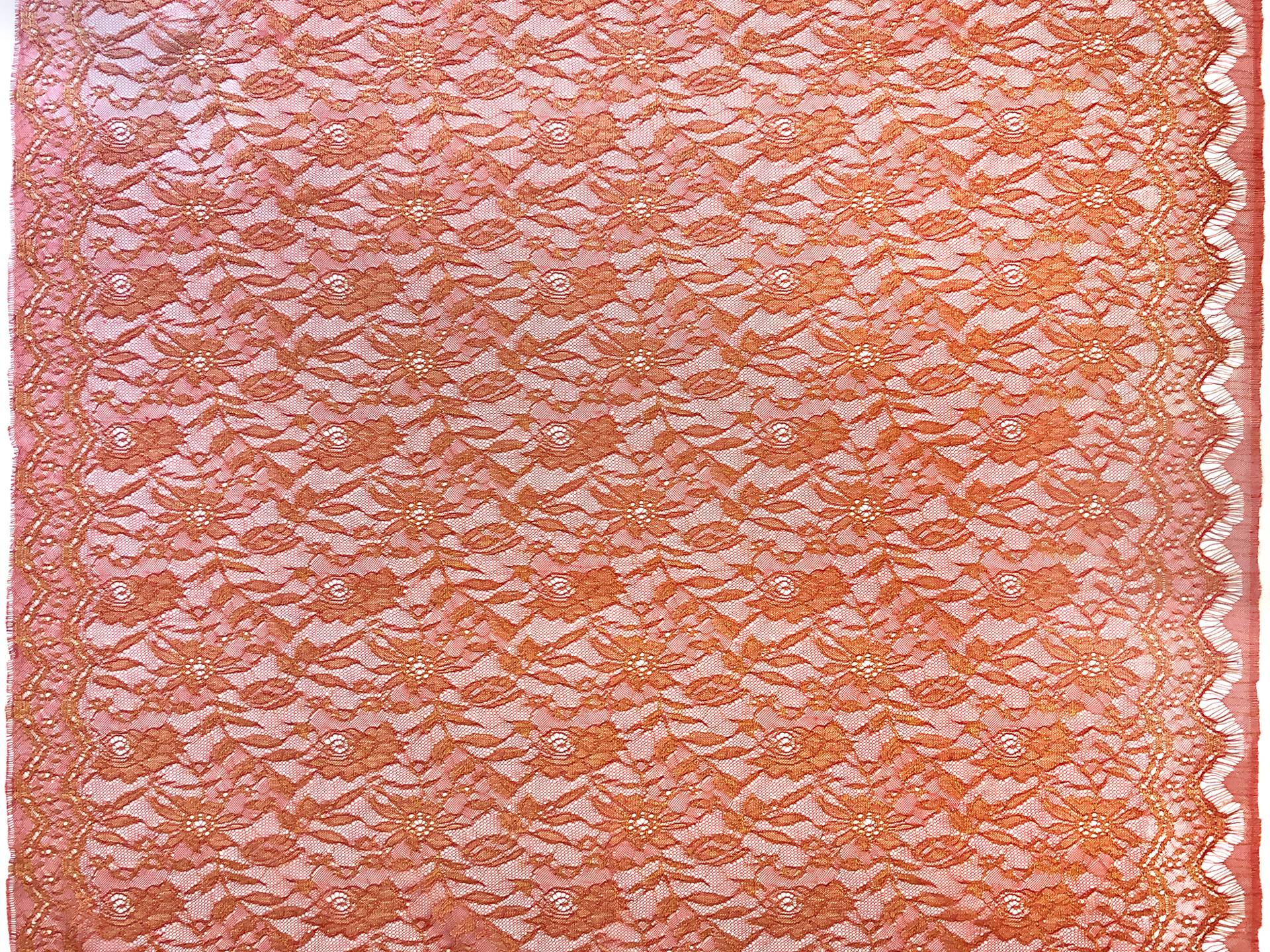 Metallic Floral Chantilly Lace in Persimmon and Gold