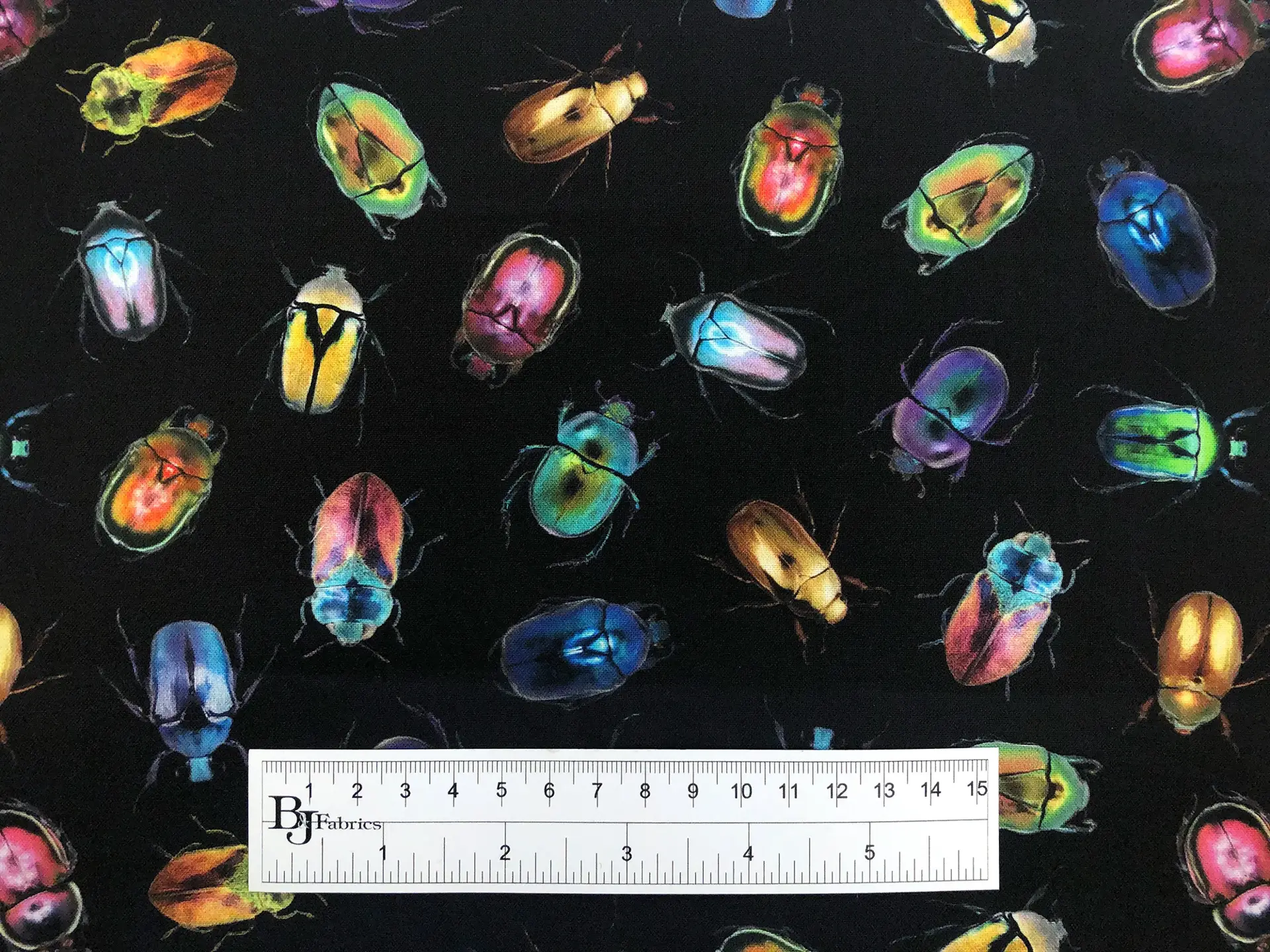 Cotton Broadcloth Digital Print Beetles on Black