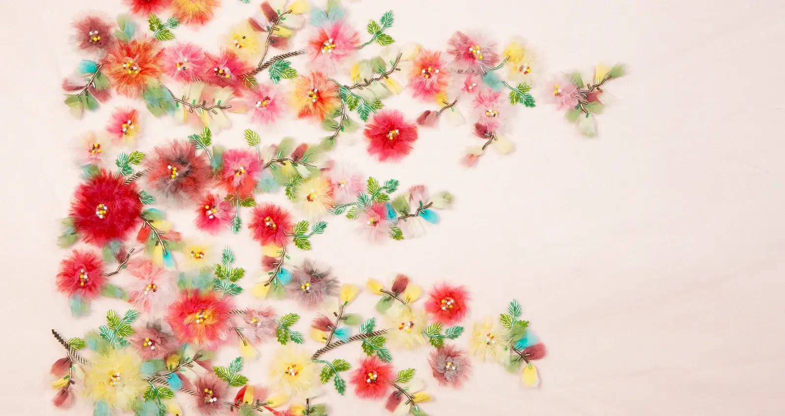 Novelty Embroidered Fringe Flowers with Bugle Bead Details