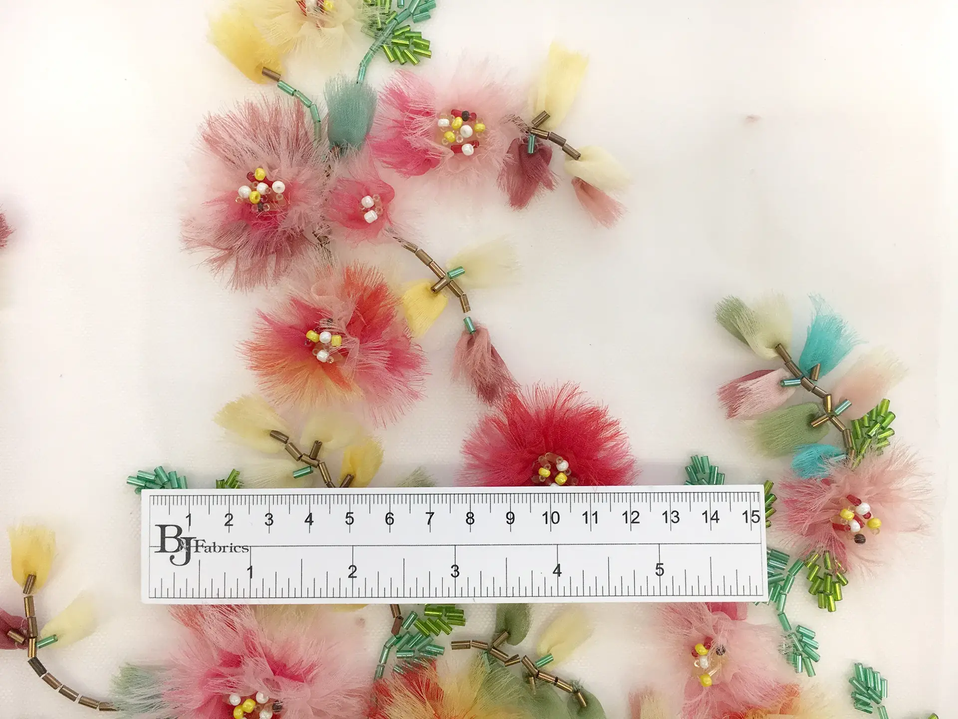 Novelty Embroidered Fringe Flowers with Bugle Bead Details 