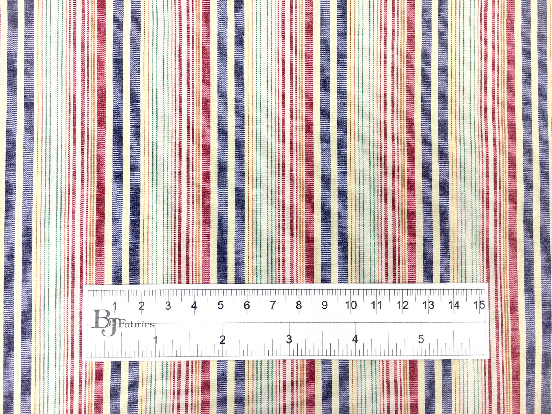 Cotton Stretch Shirting Woven Multicolor Stripe in Red Navy Yellow