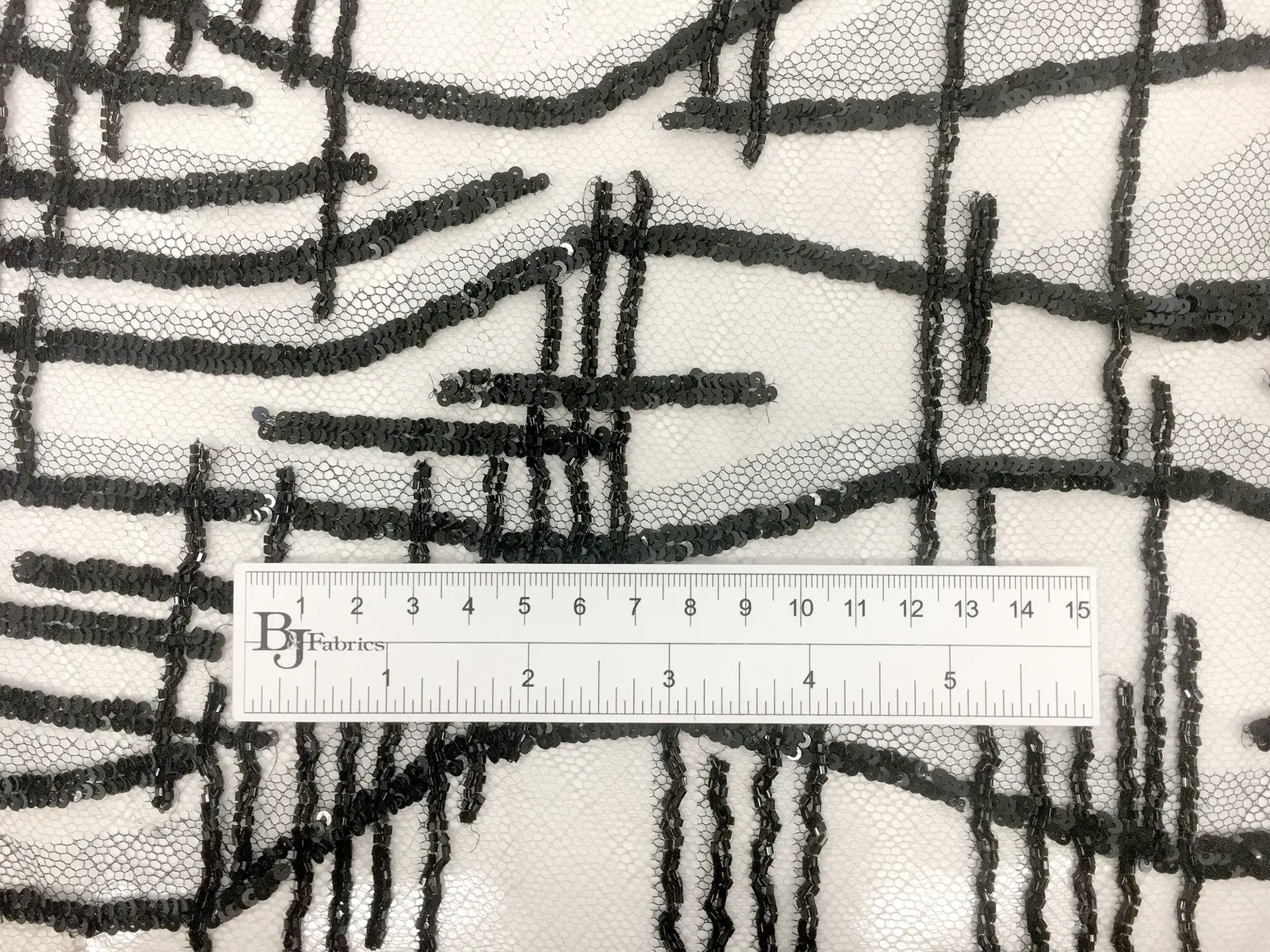 Sequined Black and White Bobbinet with Abstract Pattern