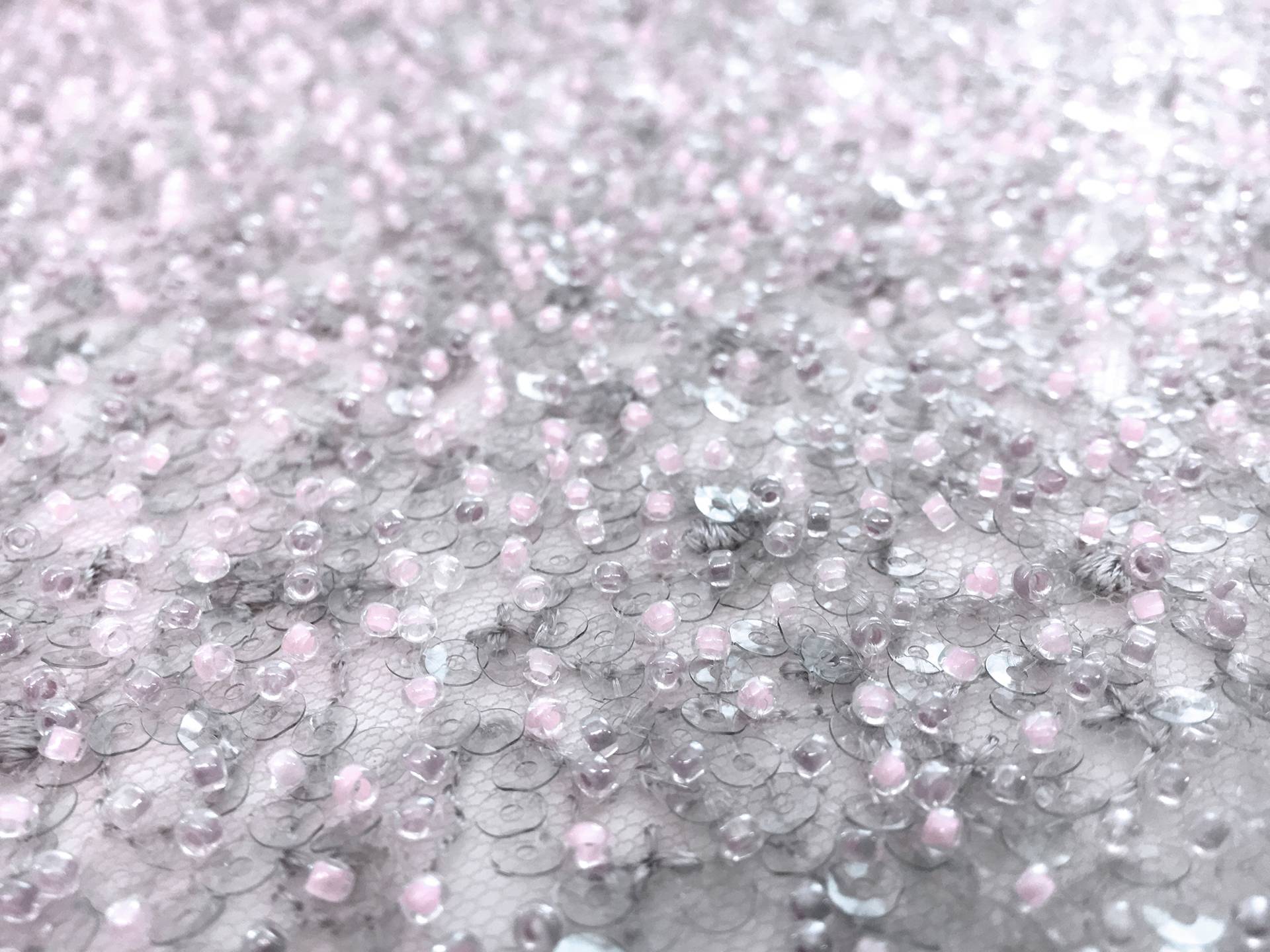 Beaded Nylon Tulle in Light Grey
