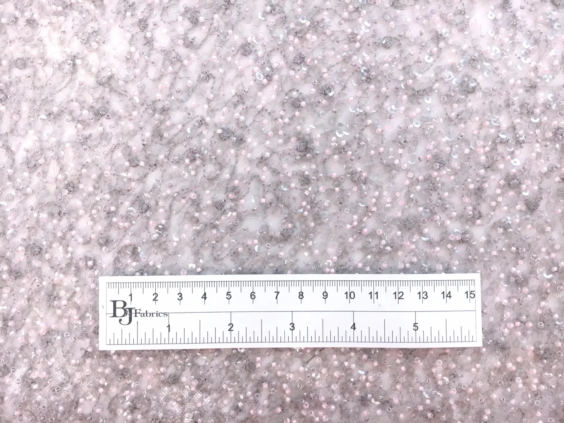 Beaded Nylon Tulle in Light Grey