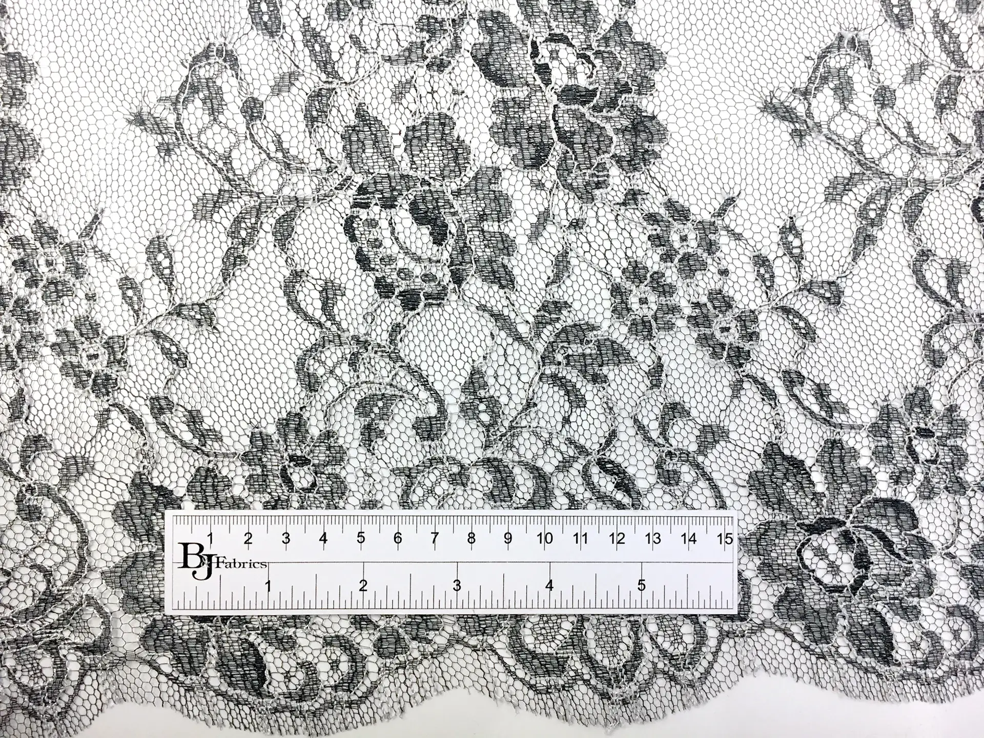 Chantilly Lace in Charcoal Grey with Off White Outlines of Florals