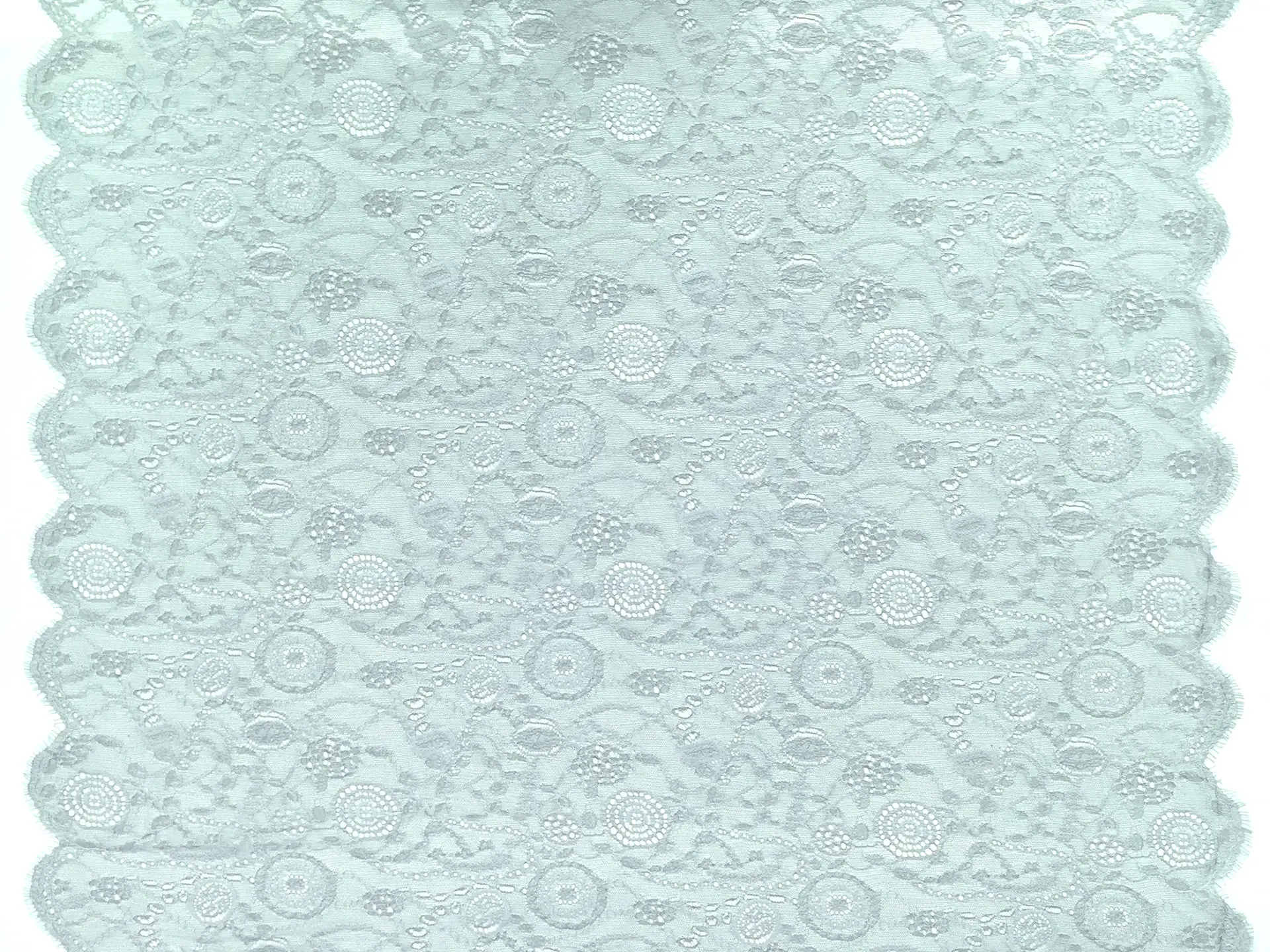 French Chantilly Lace with Circles and Floral Motifs in Sea Green and Black