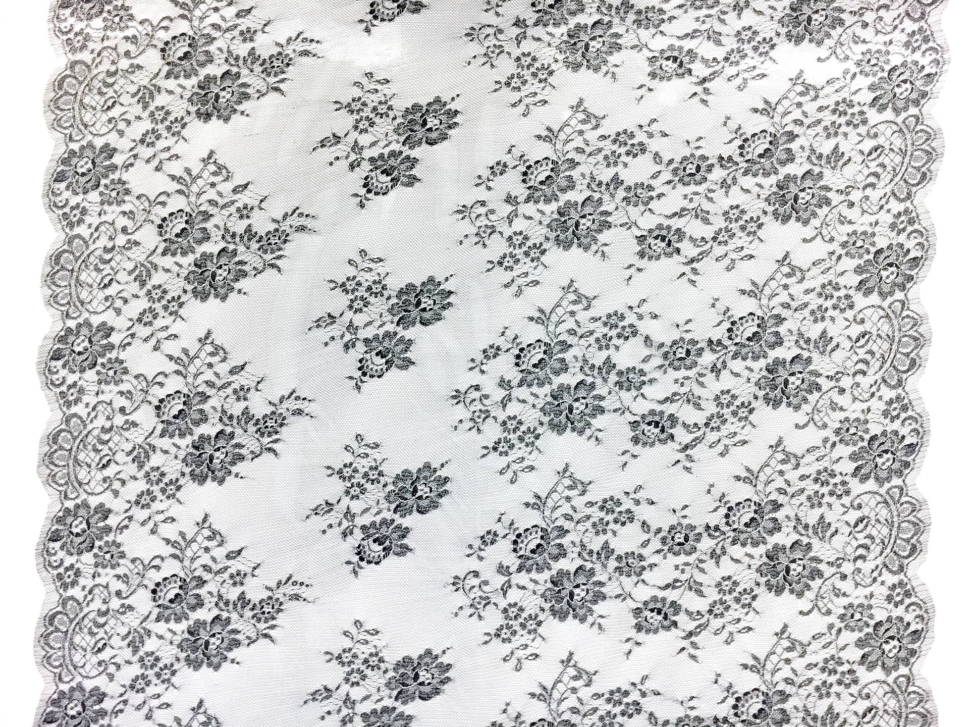 Chantilly Lace in Charcoal Grey with Off White Outlines of Florals