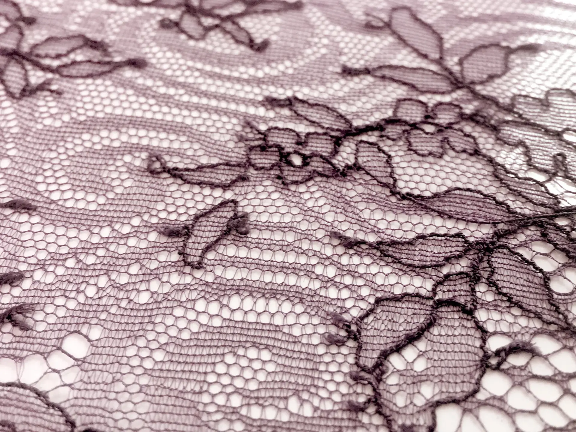 French Chantilly Lace with Swirls and Floral Motifs in Maroon