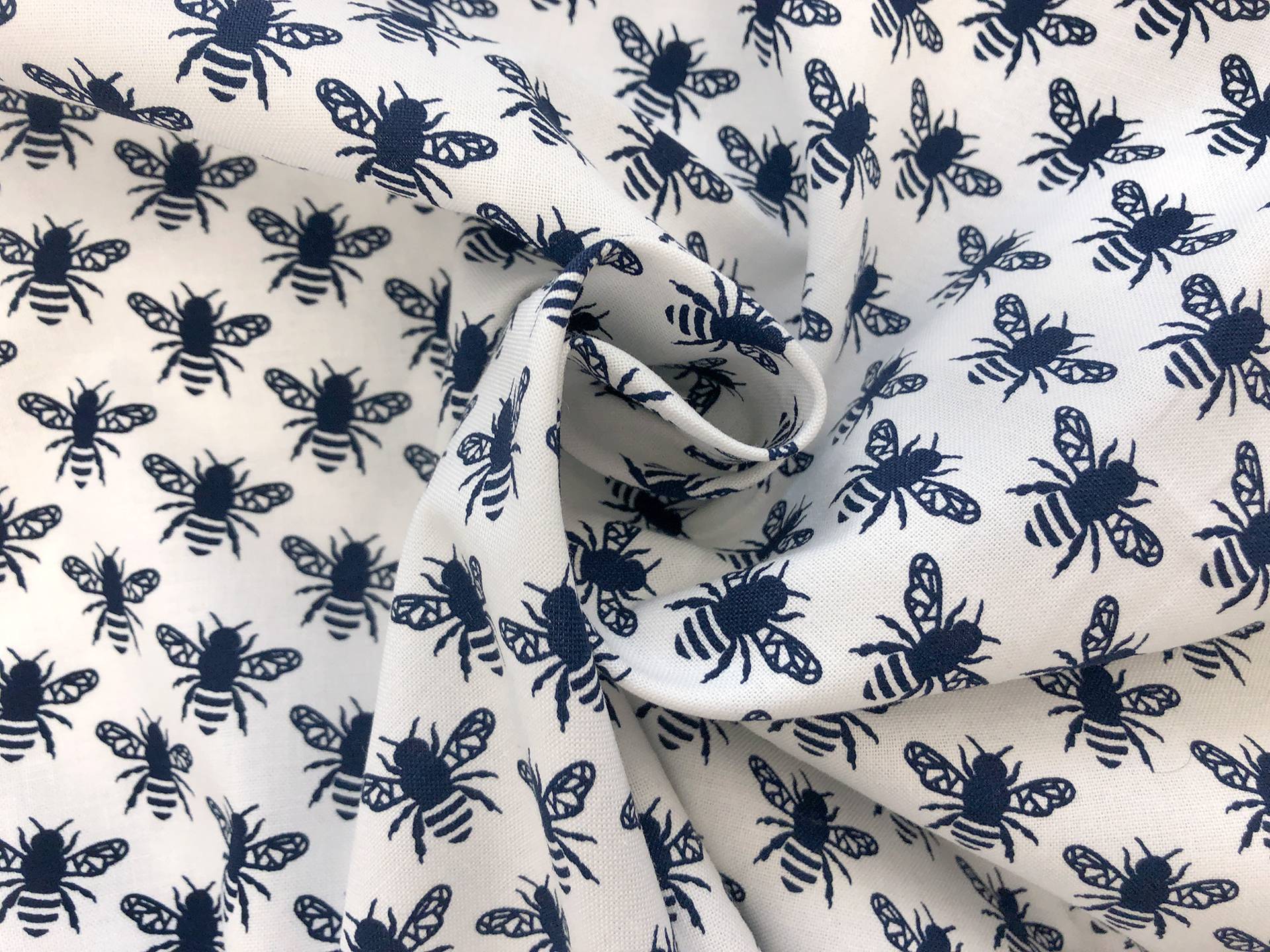 Cotton Broadcloth Print With Bees in Navy