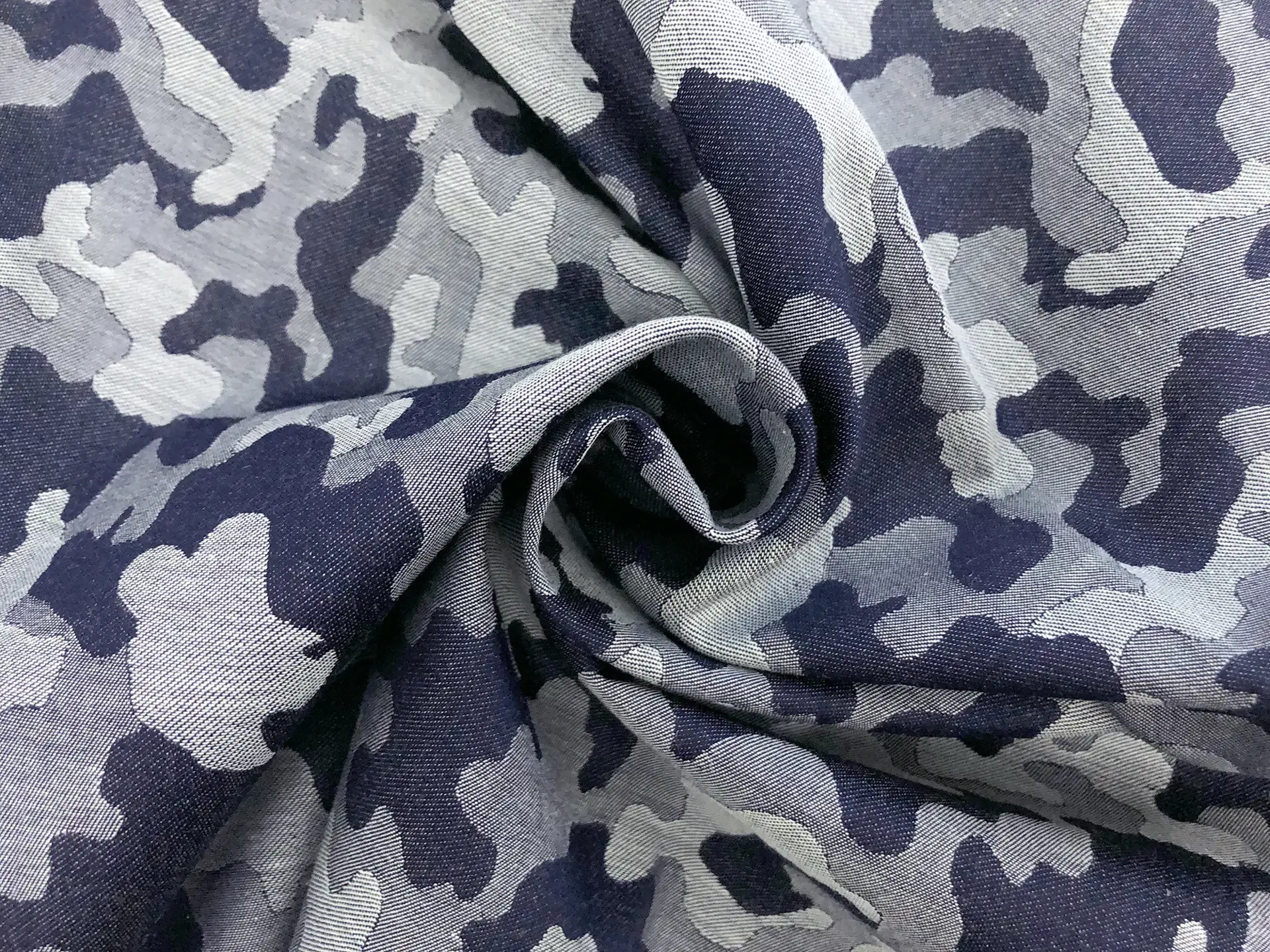 Cotton Camouflage Jacquard in Navy Grey