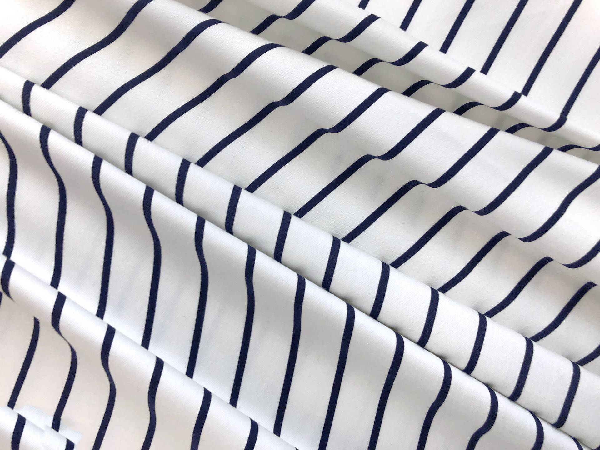 Stretch Cotton Sateen Stripe in White and Navy