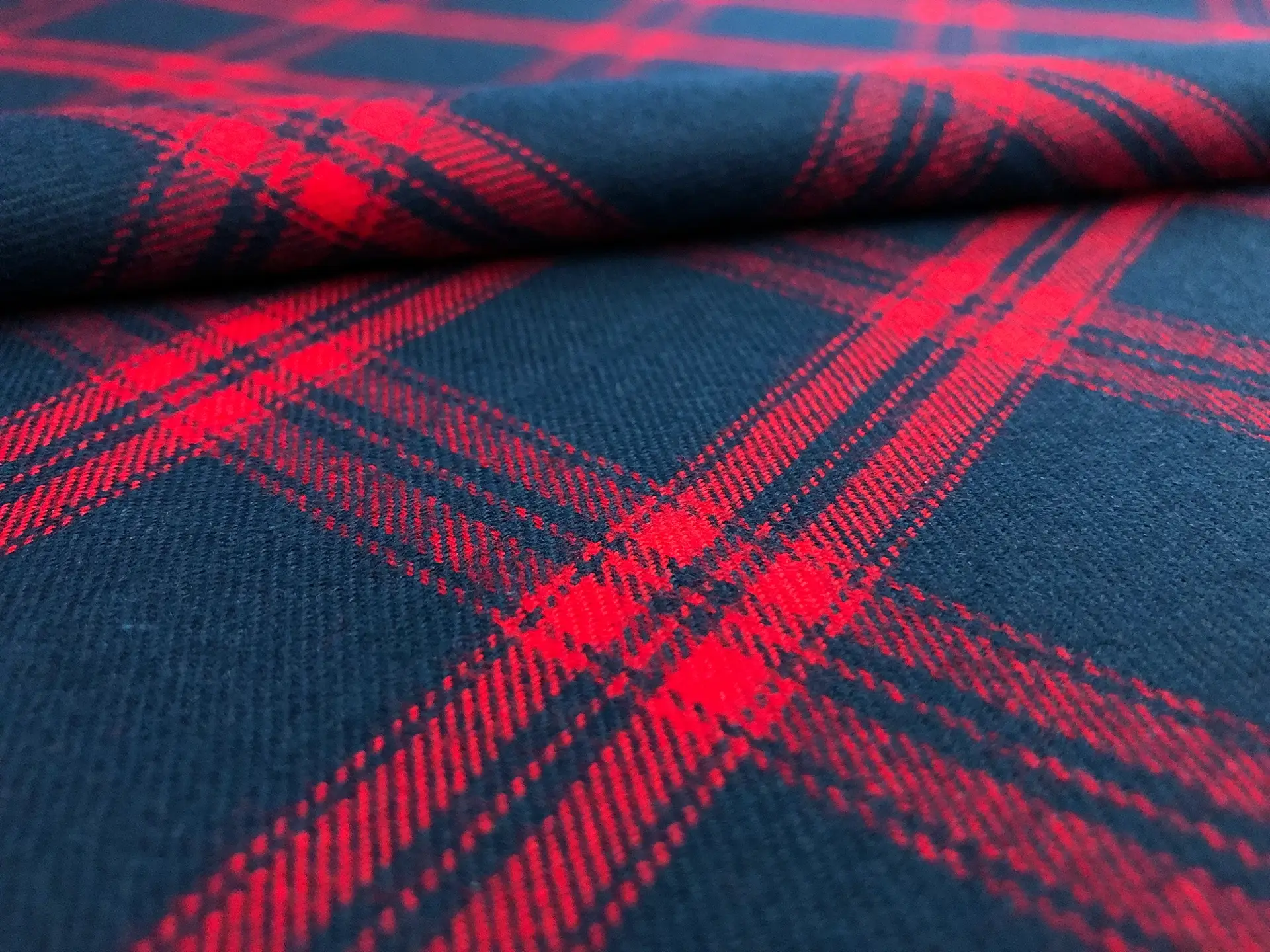 Cotton Flannel Plaid in Red and Navy