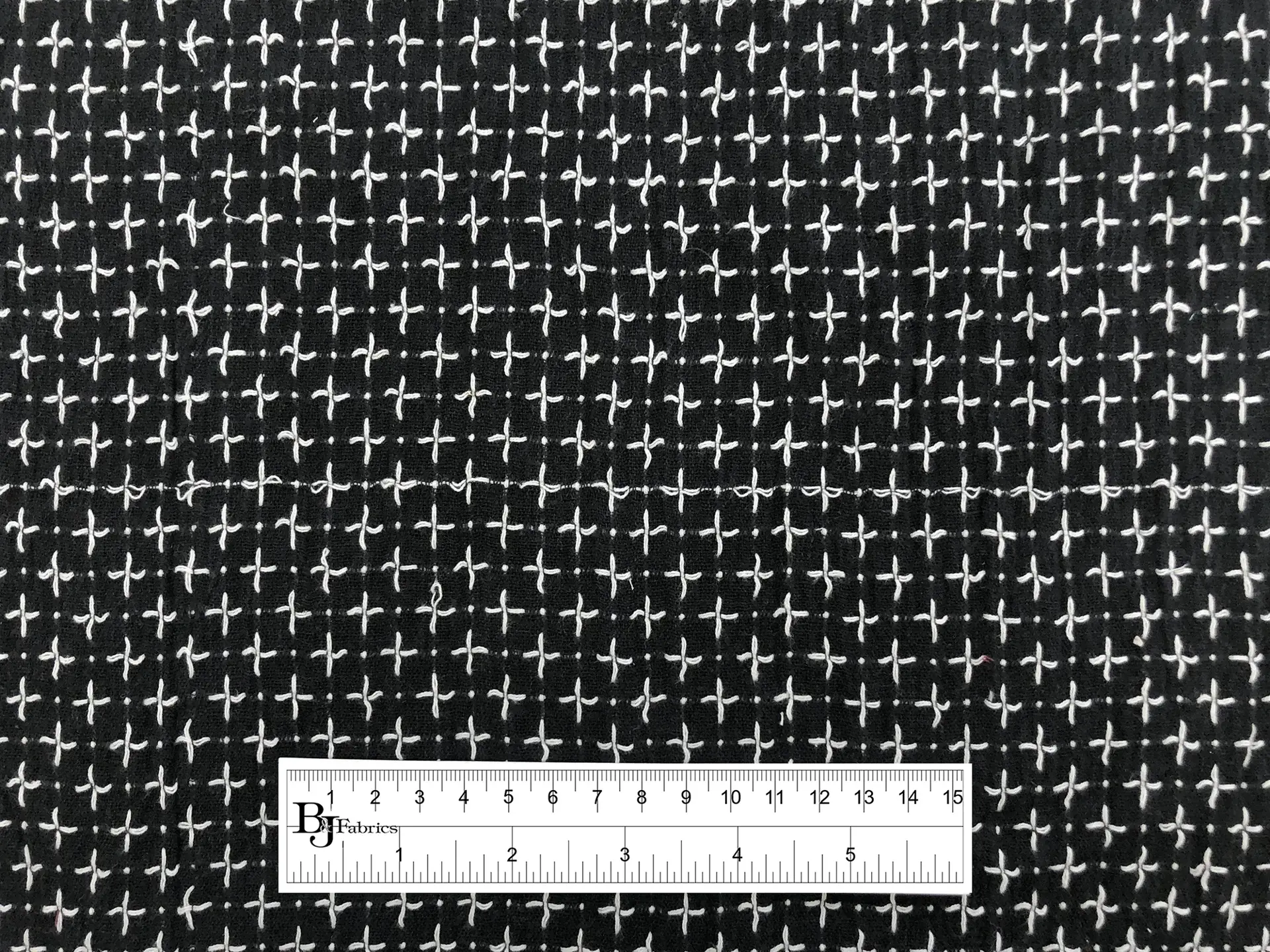 Cotton Woven Novelty With Cross Stitches in Black White