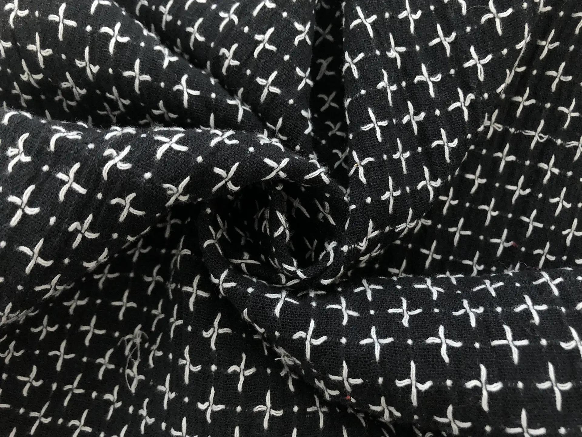 Cotton Woven Novelty With Cross Stitches in Black White