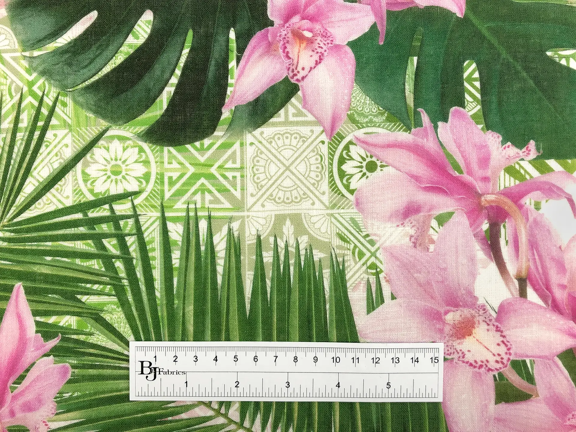 Linen Handkerchief with Tropical Orchids Print