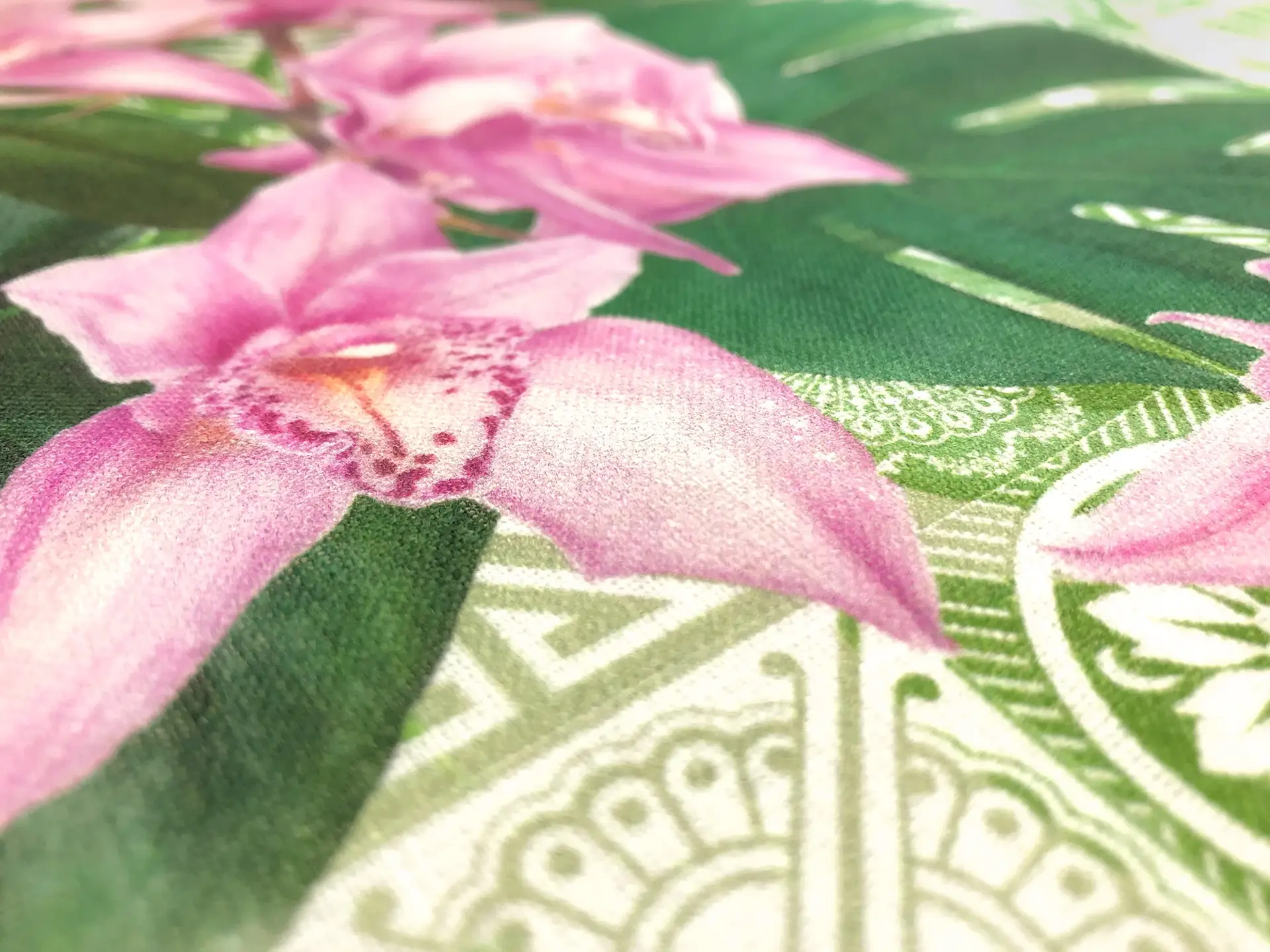 Linen Handkerchief with Tropical Orchids Print