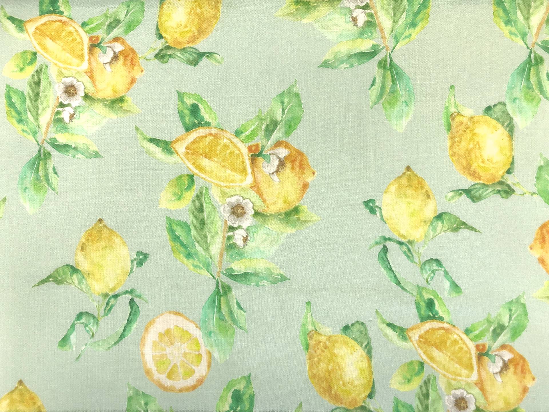 Linen Handkerchief with Tropical Lemons Print