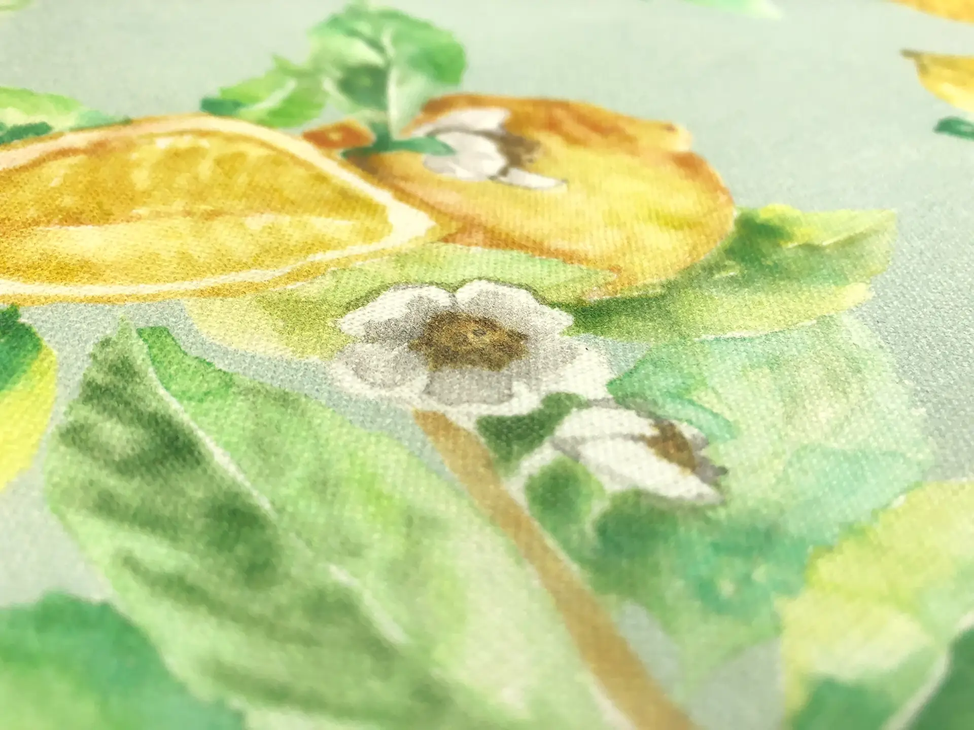 Linen Handkerchief with Tropical Lemons Print