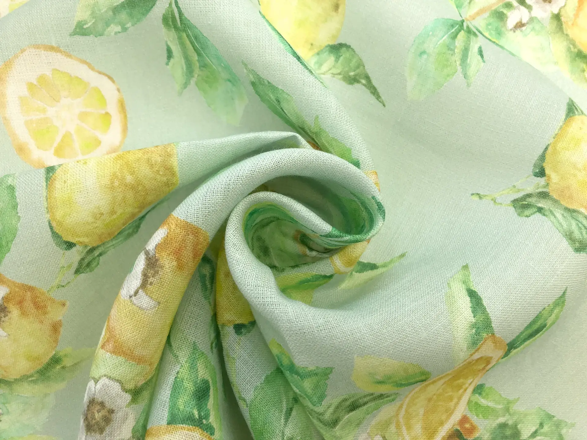 Linen Handkerchief with Tropical Lemons Print