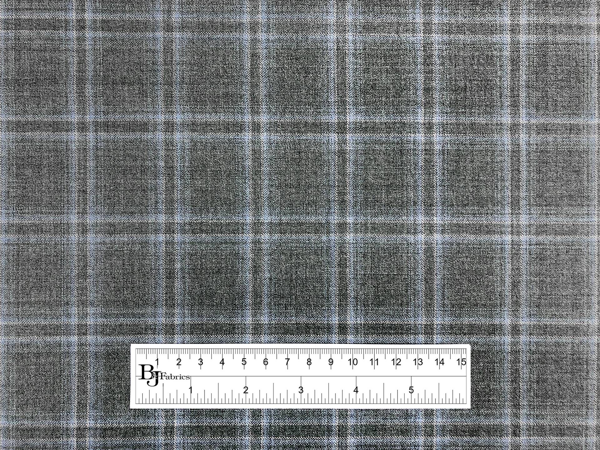 Wool Super 130s Windowpane Plaid Suiting in Grey