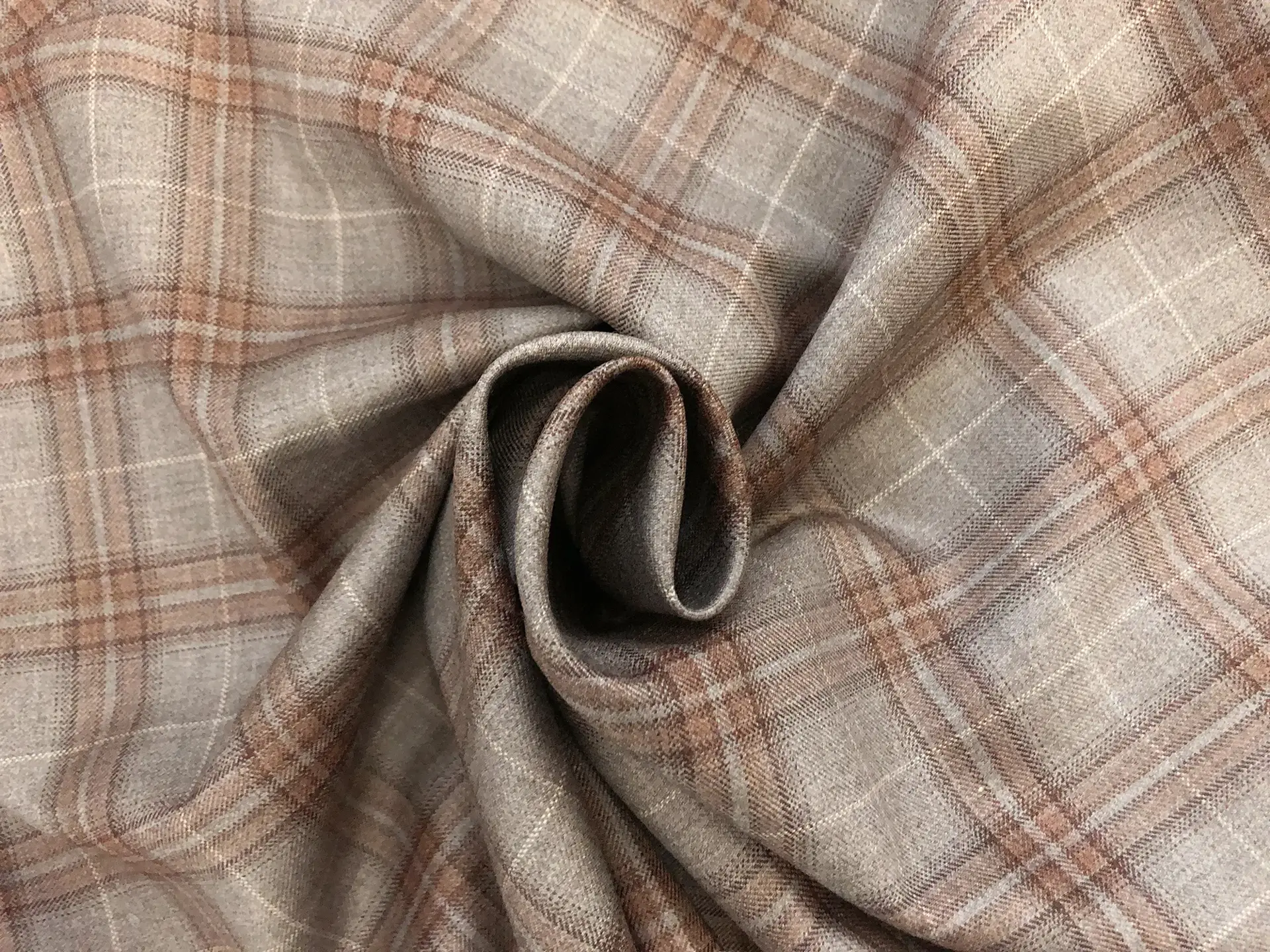 Italian Loro Piana Wool Super 130s Tartan Plaid Suiting in Taupe