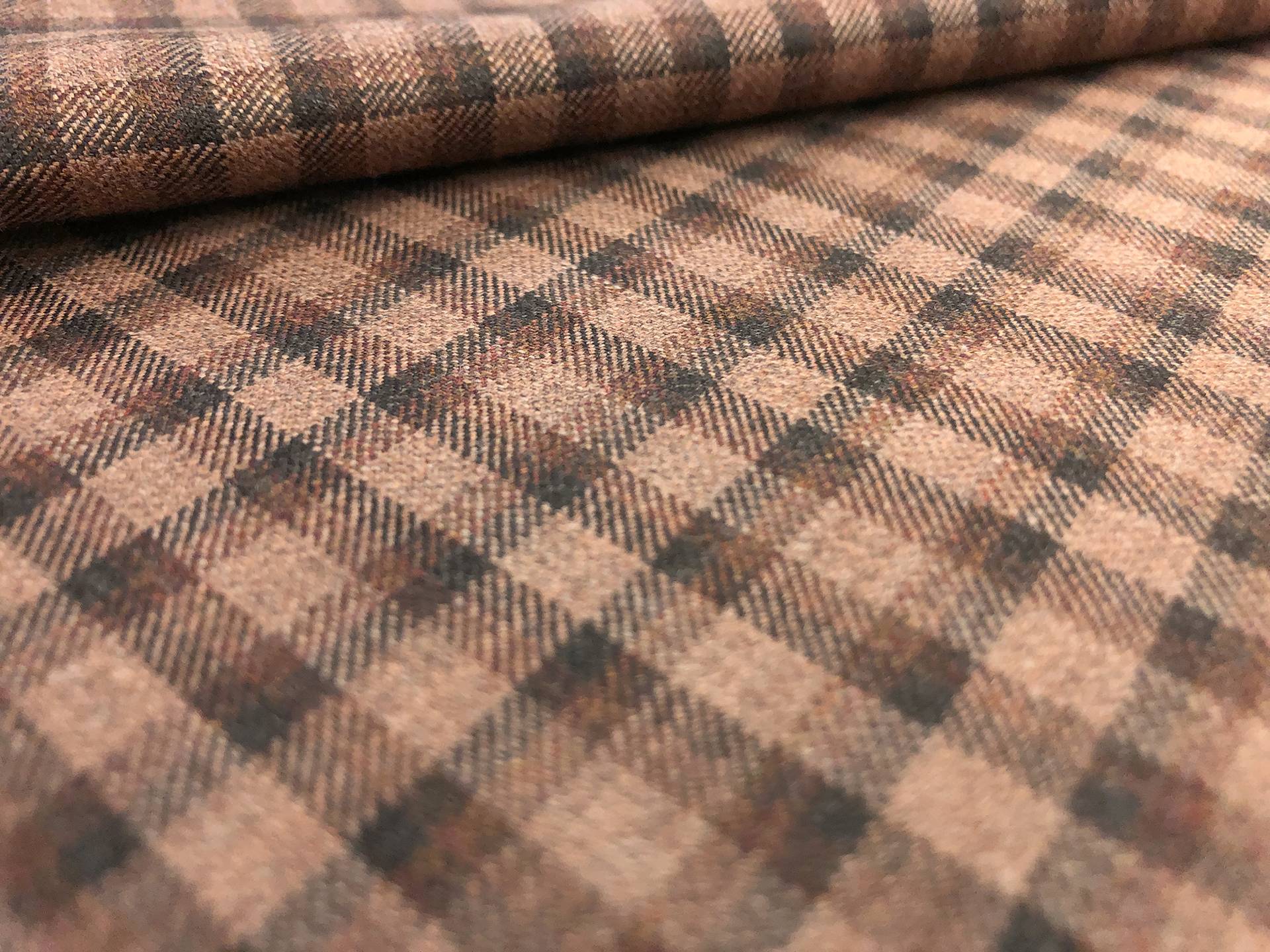 Italian Loro Piana Wool Super 130's Tattersall Plaid Suiting in Chamoisee 