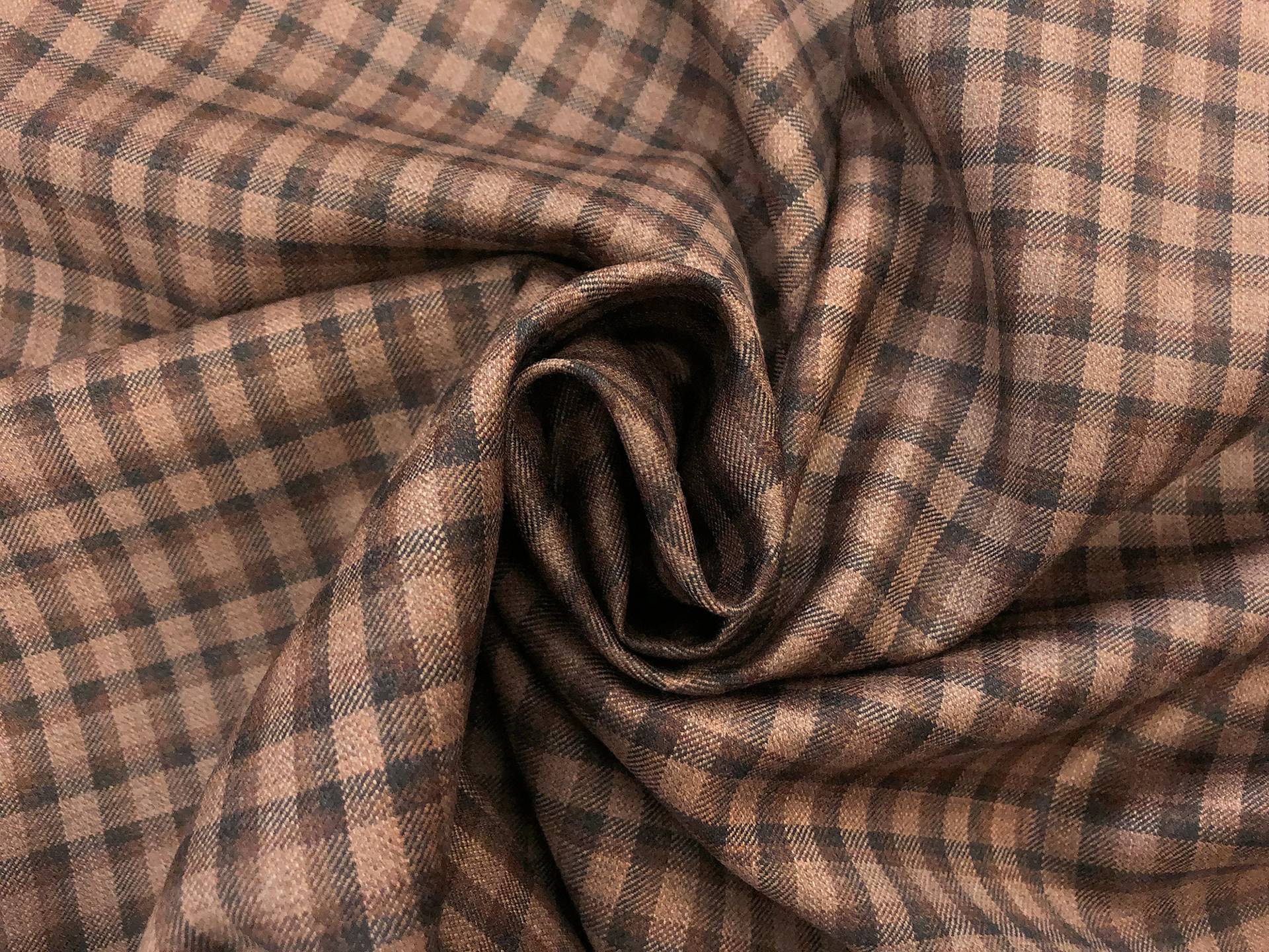 Italian Loro Piana Wool Super 130's Tattersall Plaid Suiting in Chamoisee 