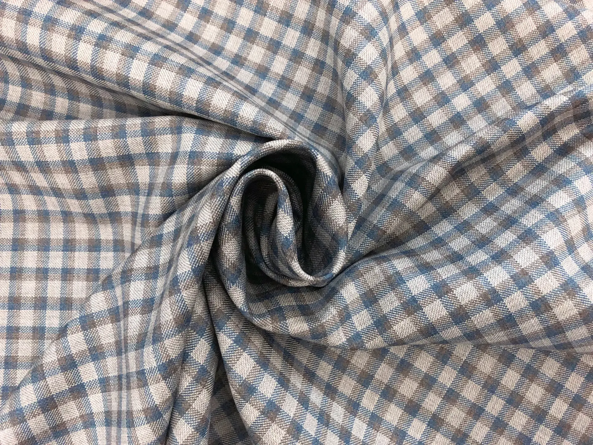 Italian Loro Piana Wool Super 130's Tattersall Plaid Suiting in Light Grey