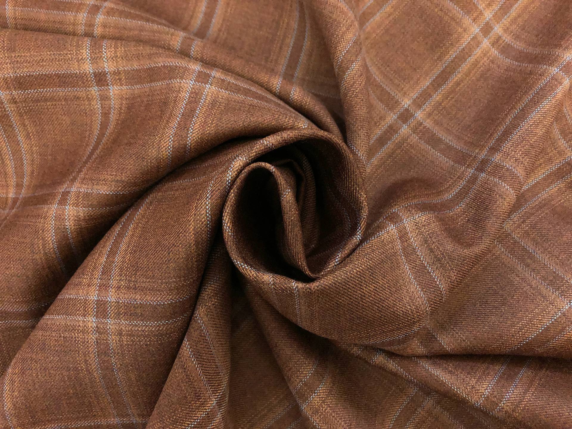 Italian Loro Piana Wool Super 130s Tattersall Plaid Suiting in Burnt Umber