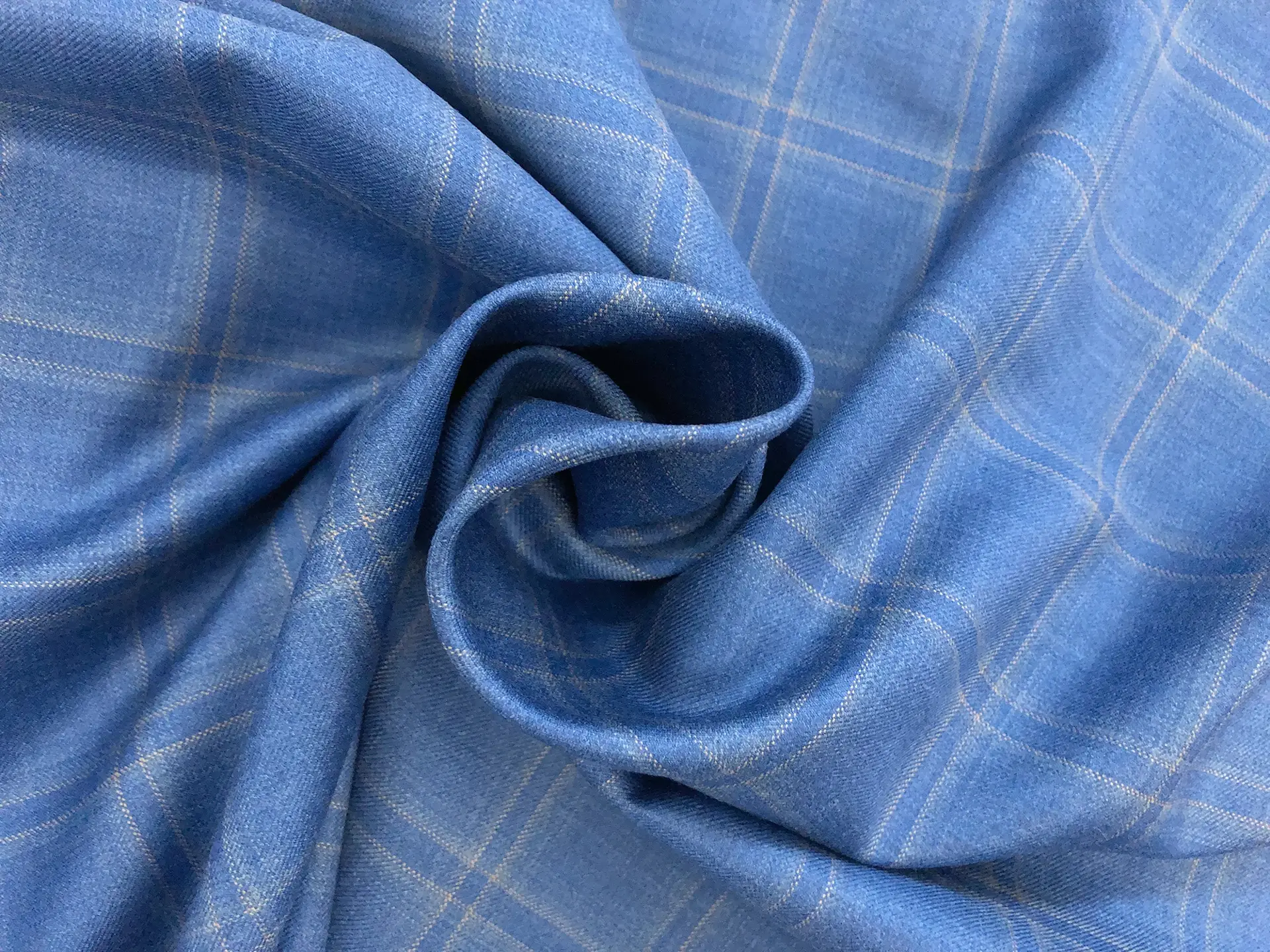 Wool Super 130s Windowpane Plaid Suiting in Cornflower